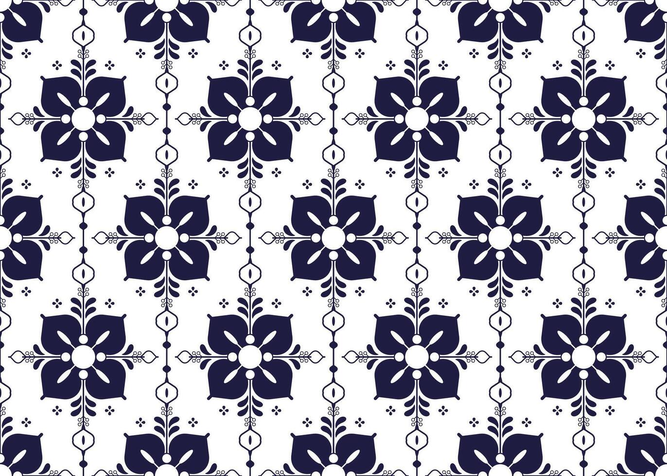 dark blue symbol floral on White background, ethnic fabric seamless pattern design for cloth, carpet, batik, wallpaper, wrapping etc. vector