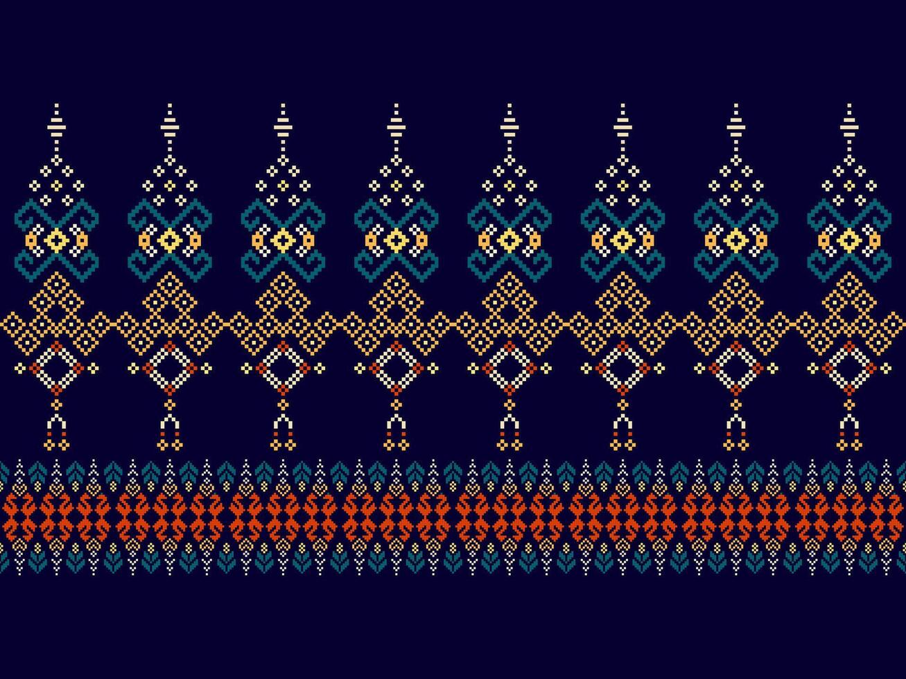 Cross Stitch. Geometric ethnic patterns. Design for Clothing, Fabric, batik, Saree, Patola, Sari, Dupatta, Vyshyvanka, rushnyk, dupatta, Knitwear, Embroidery, Ikkat, Pixel pattern. Traditional Design. vector