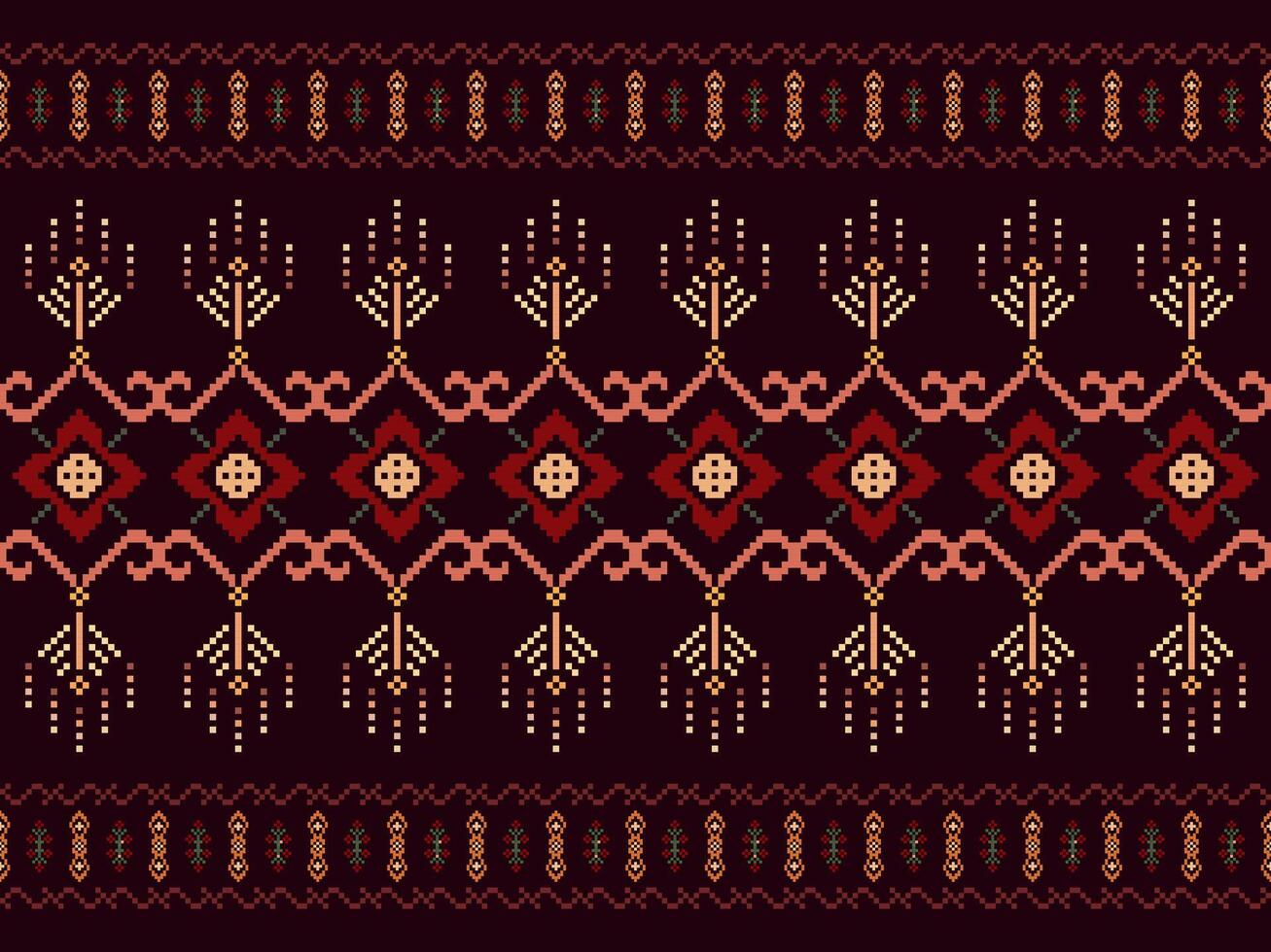 Cross Stitch. Geometric ethnic patterns. Design for Clothing, Fabric, batik, Saree, Patola, Sari, Dupatta, Vyshyvanka, rushnyk, dupatta, Knitwear, Embroidery, Ikkat, Pixel pattern. Traditional Design. vector