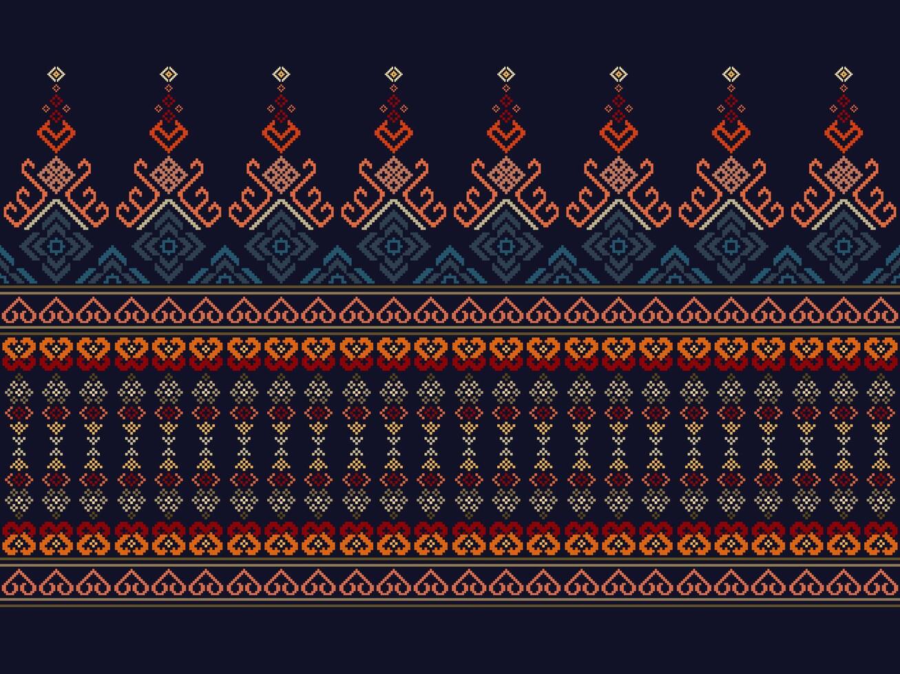 Cross Stitch. Geometric ethnic patterns. Design for Clothing, Fabric, batik, Saree, Patola, Sari, Dupatta, Vyshyvanka, rushnyk, dupatta, Knitwear, Embroidery, Ikkat, Pixel pattern. Traditional Design. vector