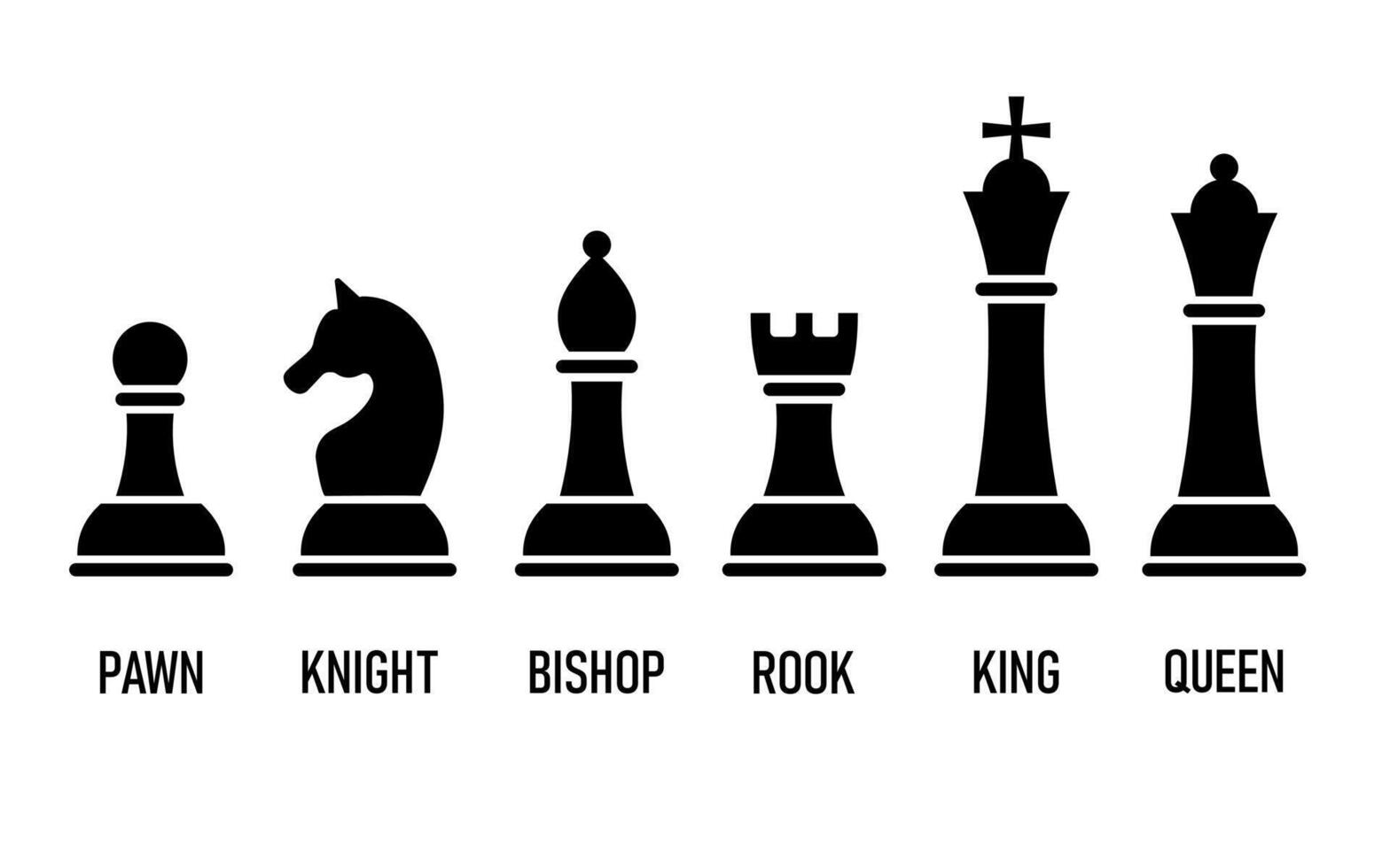 Silhouettes of chess pieces. King, Queen, rook, knight, bishop, pawn.Chess icons. Chess isolated on white background. vector