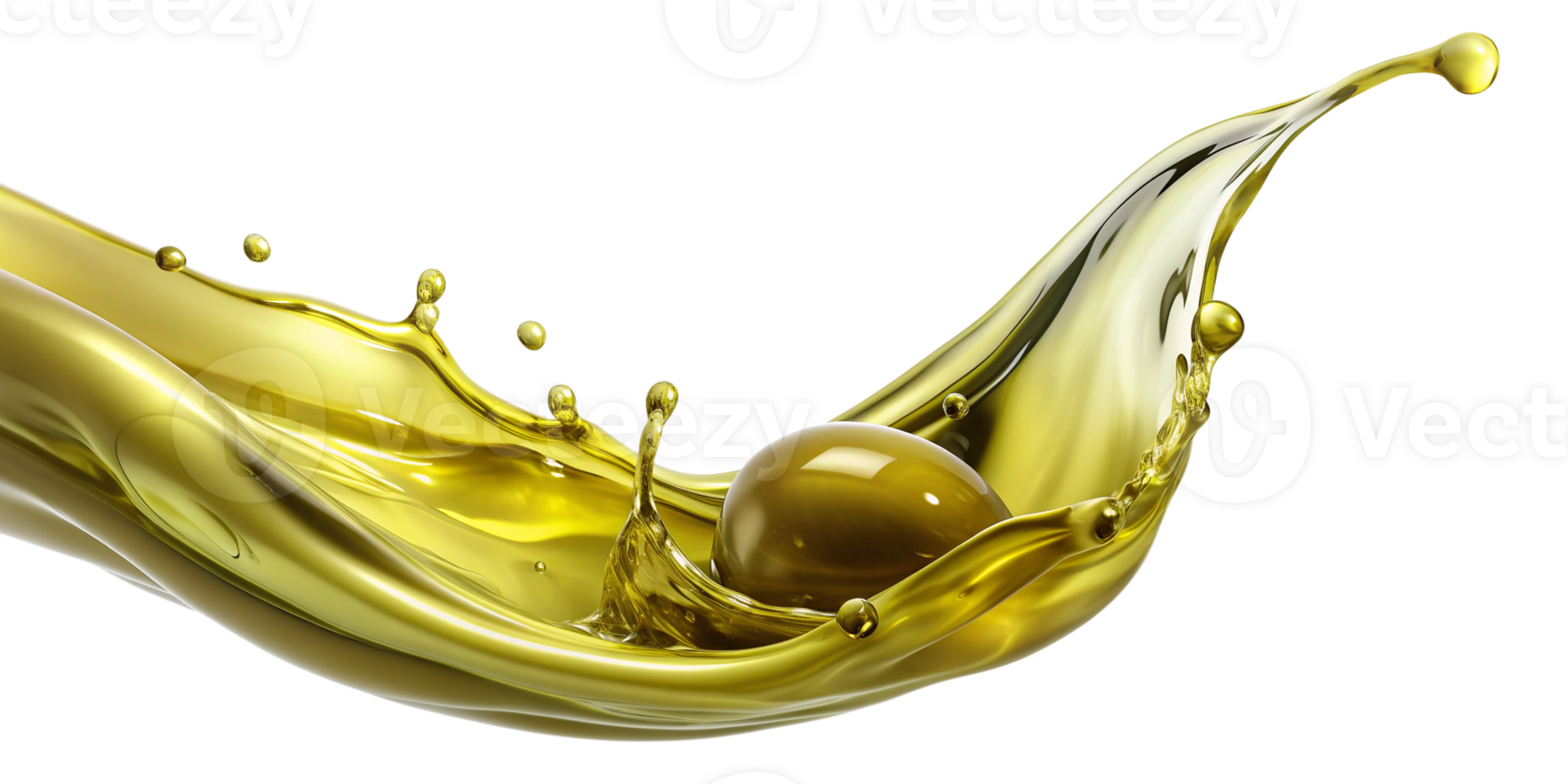 Delicious olive oil . A dynamic splash of fresh olive oil. Close-up of olives with olive leaves isolated on background. format. png