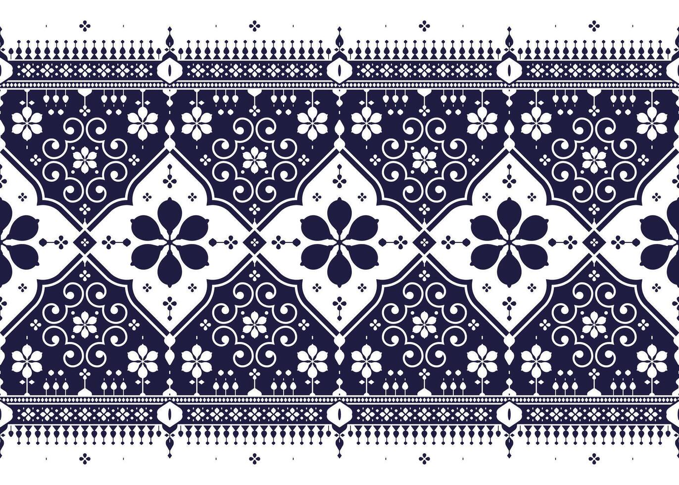 geometric and floral ethnic fabric seamless pattern on White background, design for cloth, carpet, batik, wallpaper, wrapping etc. vector