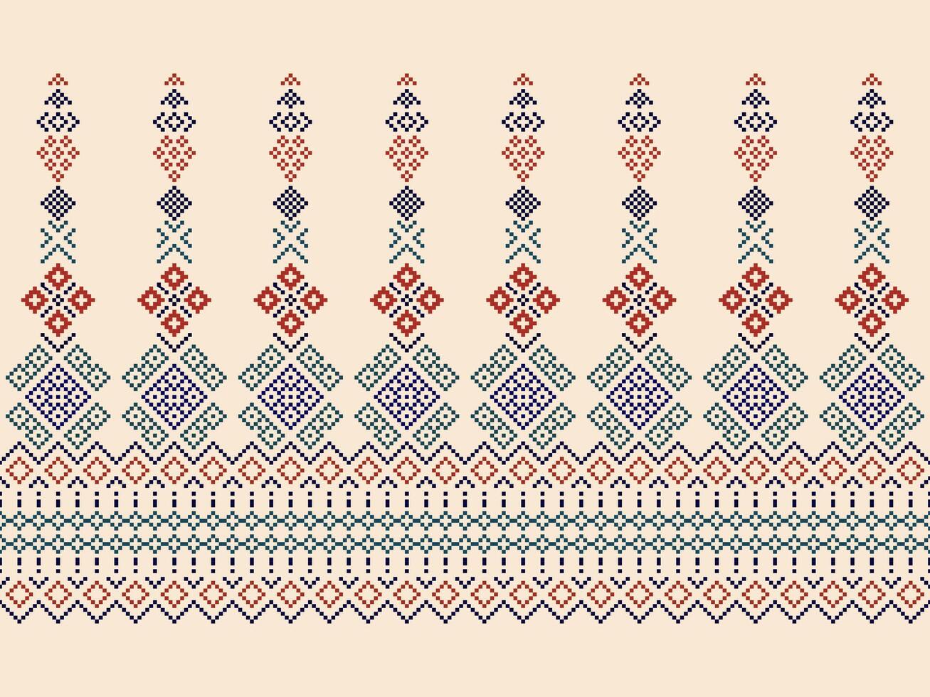 Cross Stitch. Geometric ethnic patterns. Design for Clothing, Fabric, batik, Saree, Patola, Sari, Dupatta, Vyshyvanka, rushnyk, dupatta, Knitwear, Embroidery, Ikkat, Pixel pattern. Traditional Design. vector