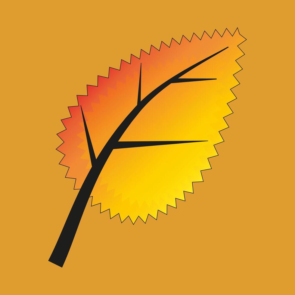 Autumn birch leaf on orange background, fall. color drawing vector