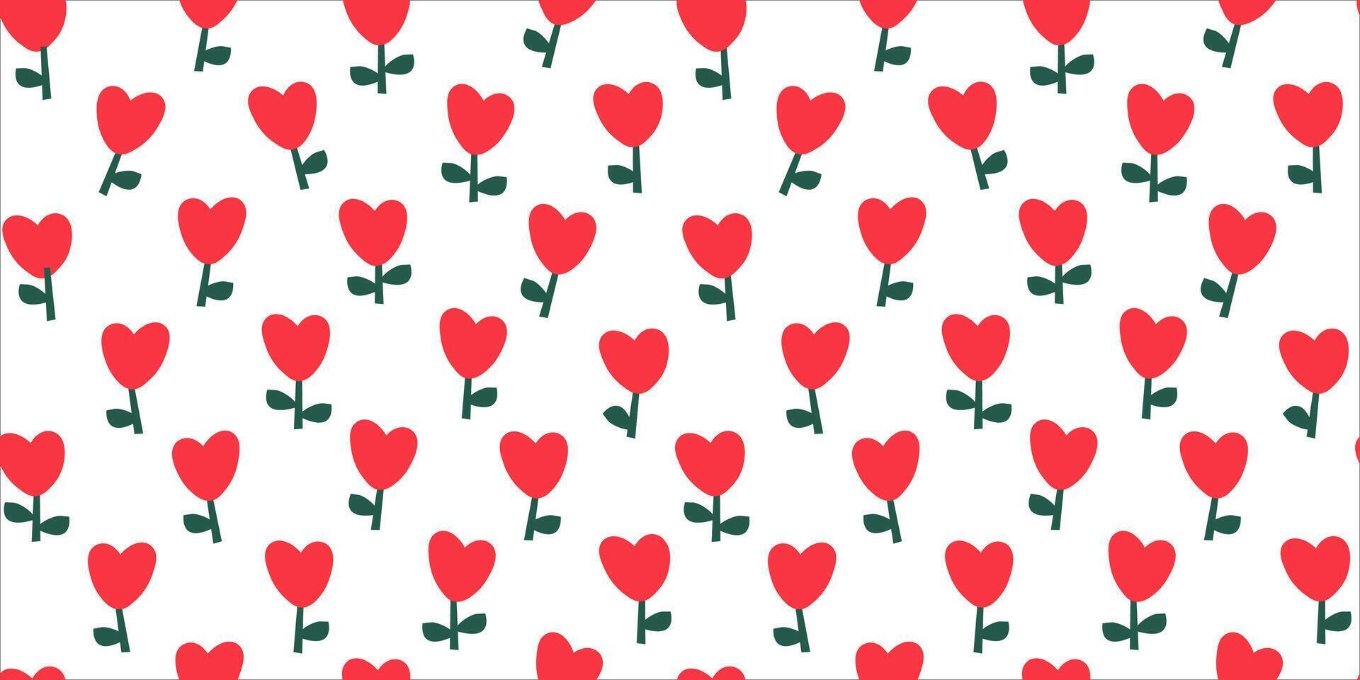 Seamless pattern with simple flowers in the shape of a cute heart. vector