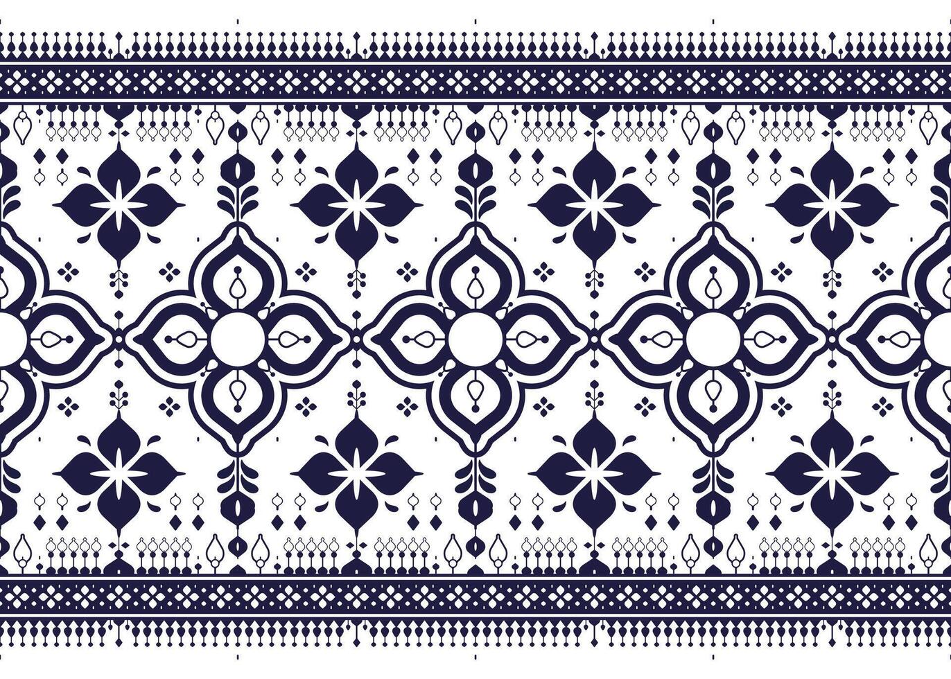 geometric and floral ethnic fabric seamless pattern on White background, design for cloth, carpet, batik, wallpaper, wrapping etc. vector