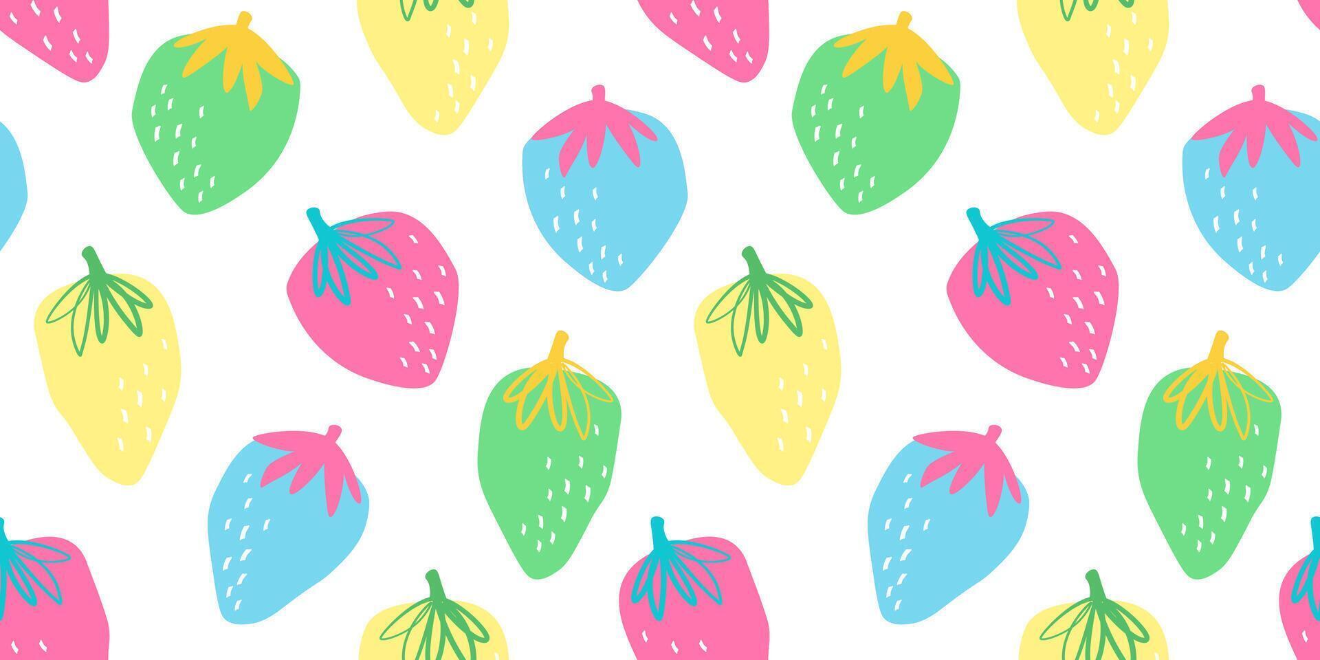 Seamless pattern with multi-colored strawberries. One bright summer print. vector