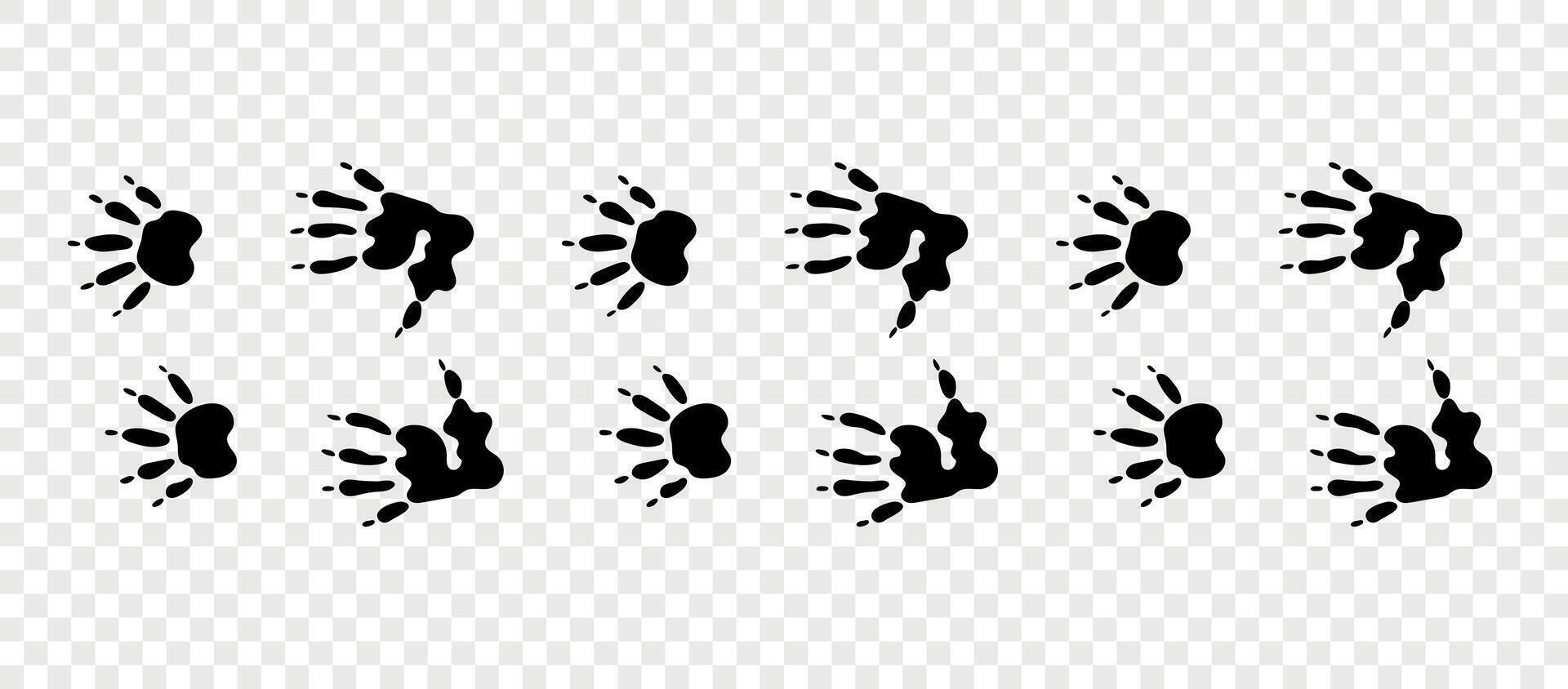Footpath trail of animals. Opossum paws. Opossum paws walking randomly print isolated on checkered background. vector