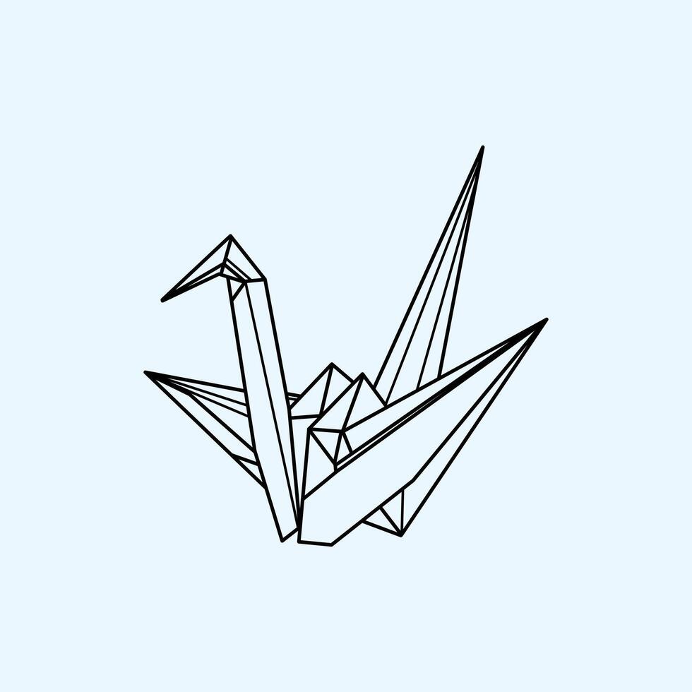 A silhouette of a paper crane in a minimalist style. Perfect for modern and sophisticated designs. minimalistic origami on a blue background vector
