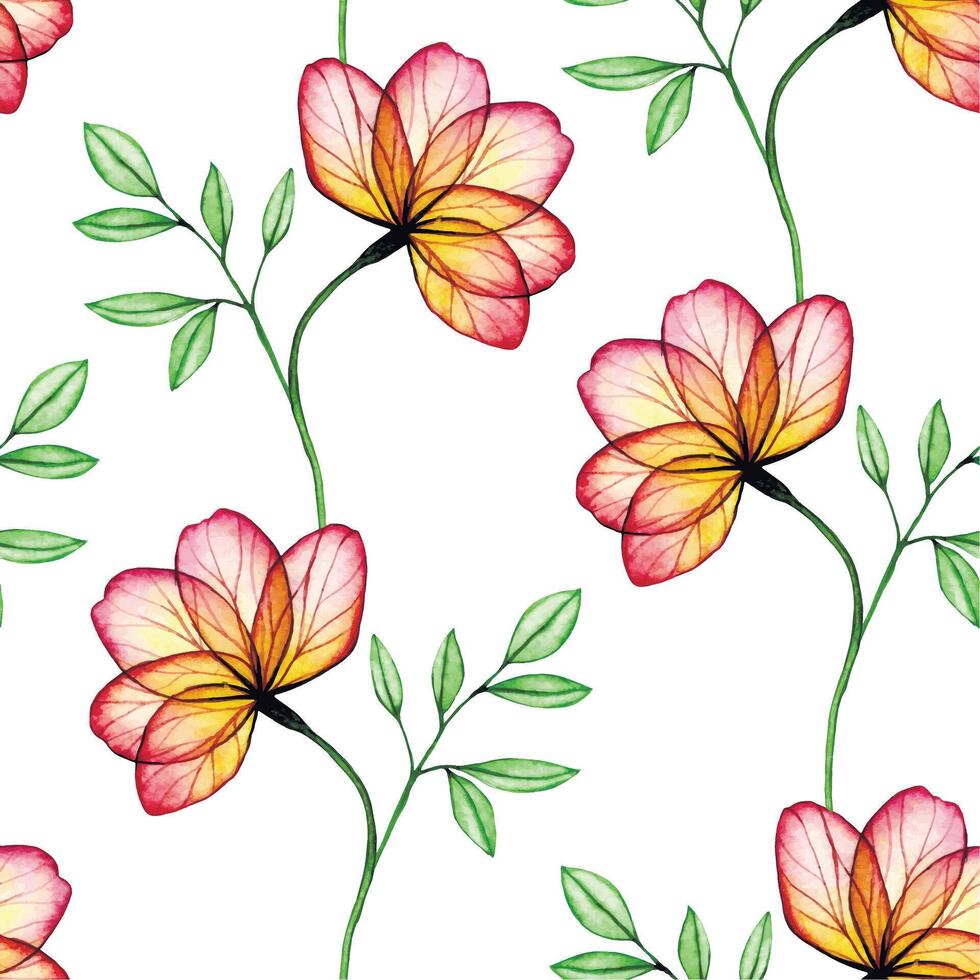 watercolor seamless pattern with transparent peony flowers. X-ray. delicate print with pink flowers vector