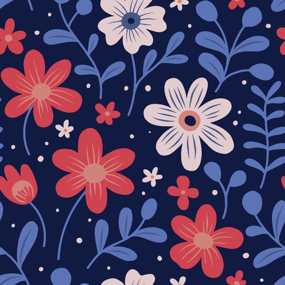 seamless pattern with cute daisy flowers on a dark background vector