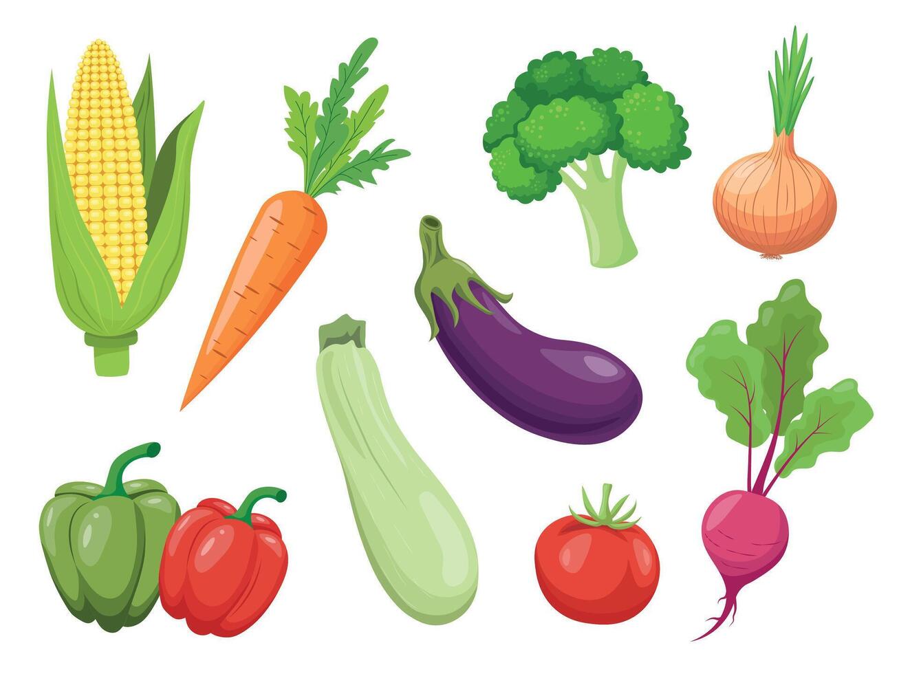 Set of different fresh vegetables isolated on white background. Healthy eating concept. illustration vector
