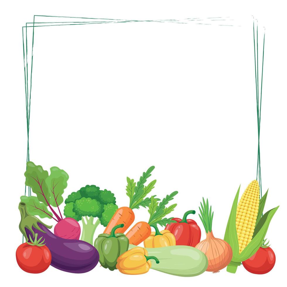 Square frame with vegetables. Healthy food. Harvest festival background. illustration vector
