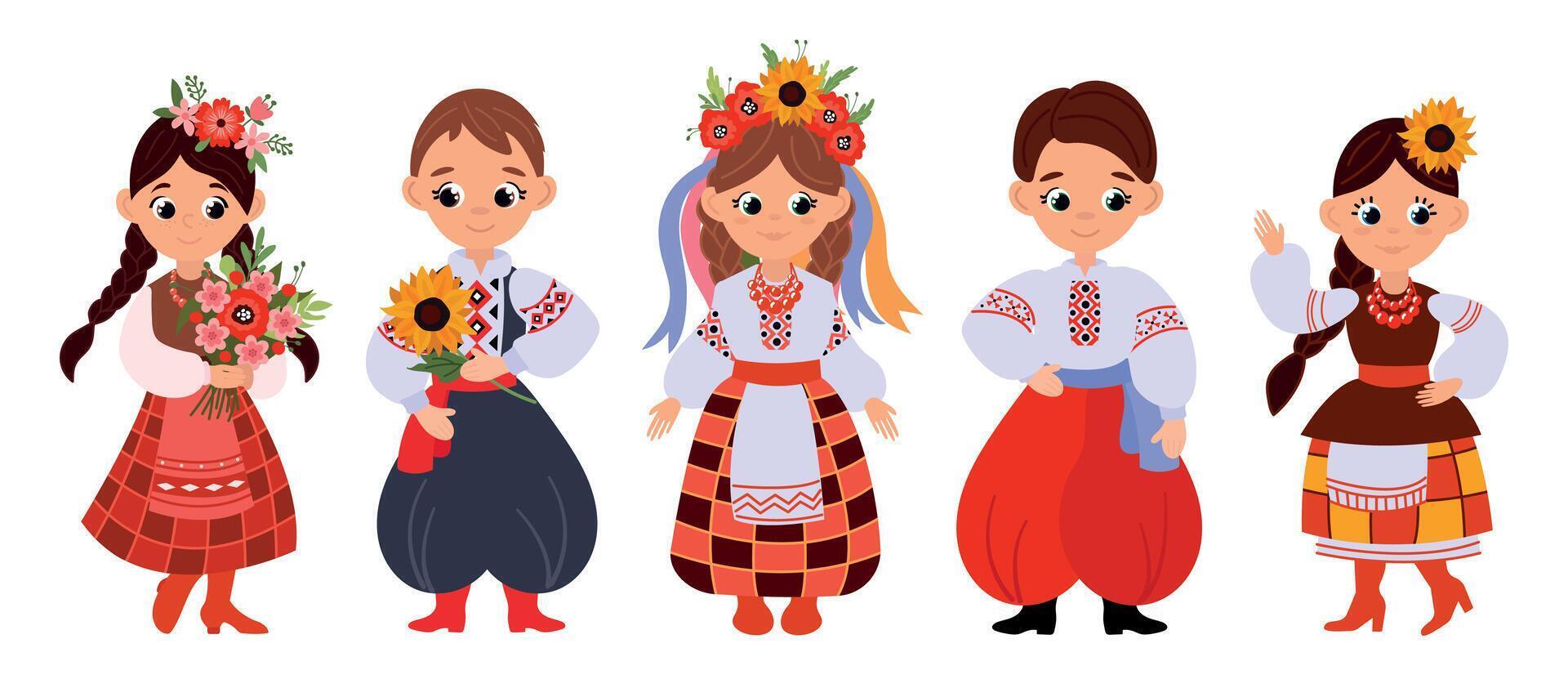 A set of Ukrainians in national costumes. White background, isolate. vector