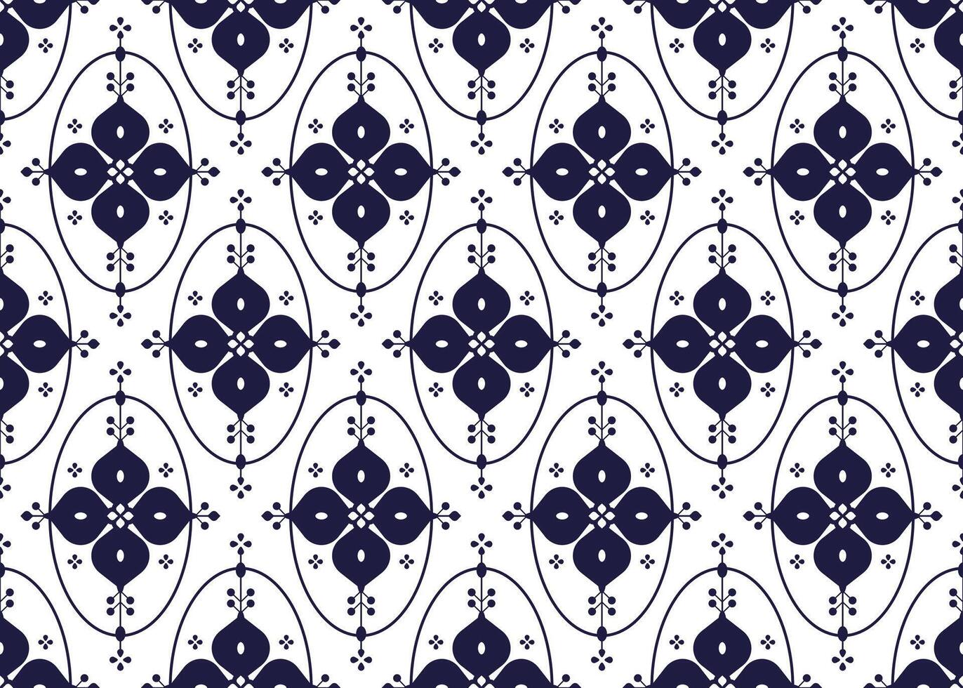 dark blue symbol floral on White background, ethnic fabric seamless pattern design for cloth, carpet, batik, wallpaper, wrapping etc. vector