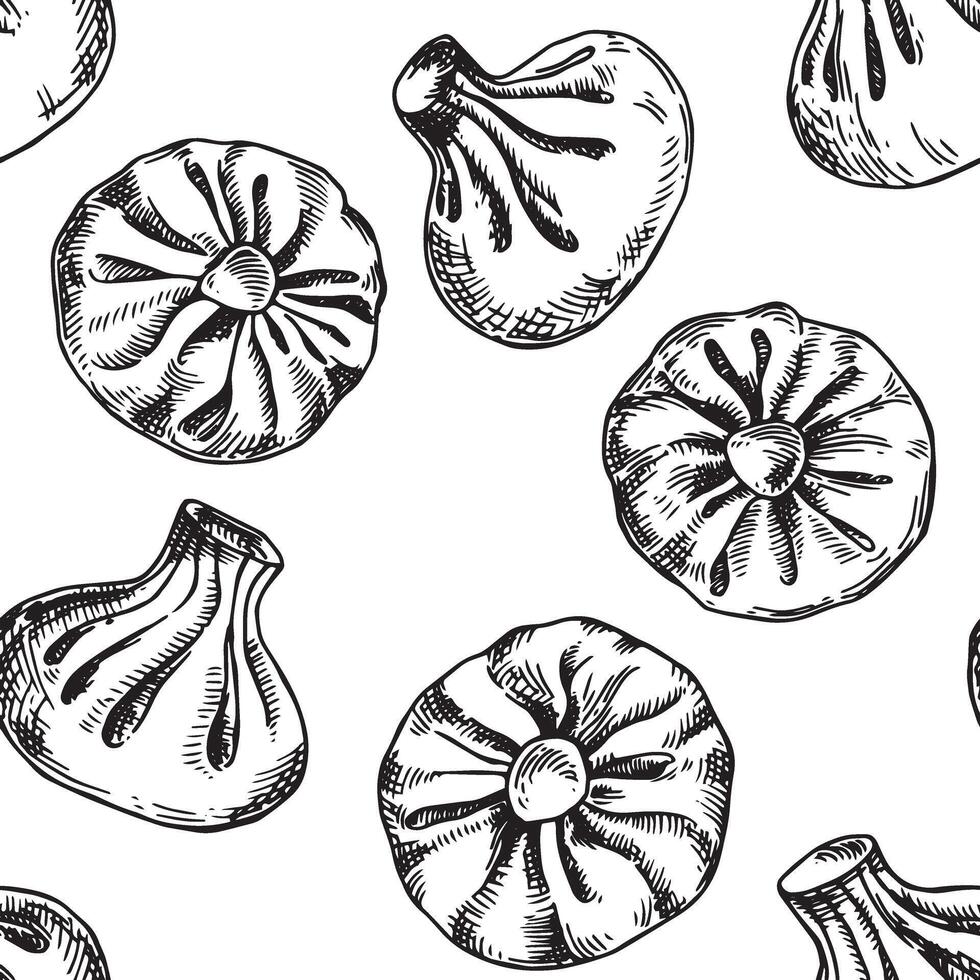 seamless pattern of Georgian khinkali. illustration in sketch style. vector