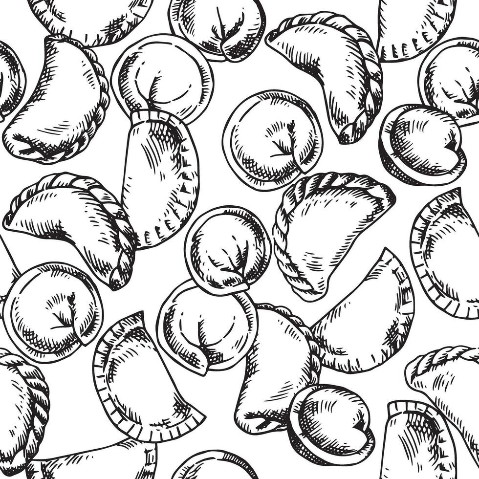 seamless pattern of dumplings, illustration in sketch style vector