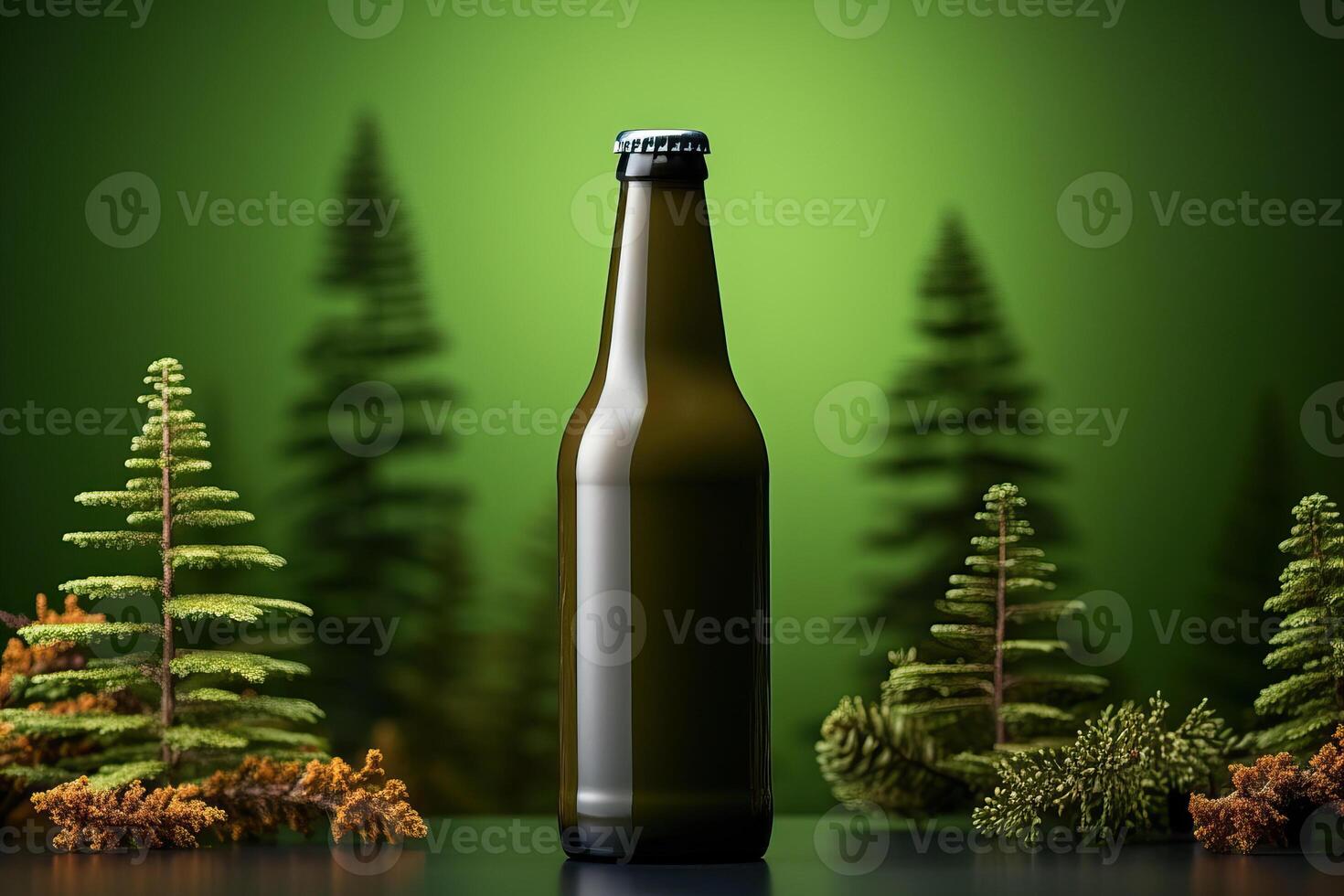 Glass brown beer bottle, beer maker mockup. photo