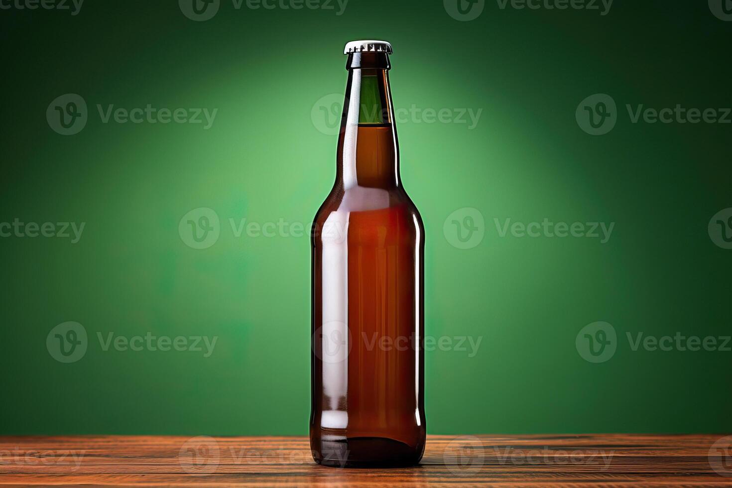 Glass brown beer bottle, beer maker mockup. photo