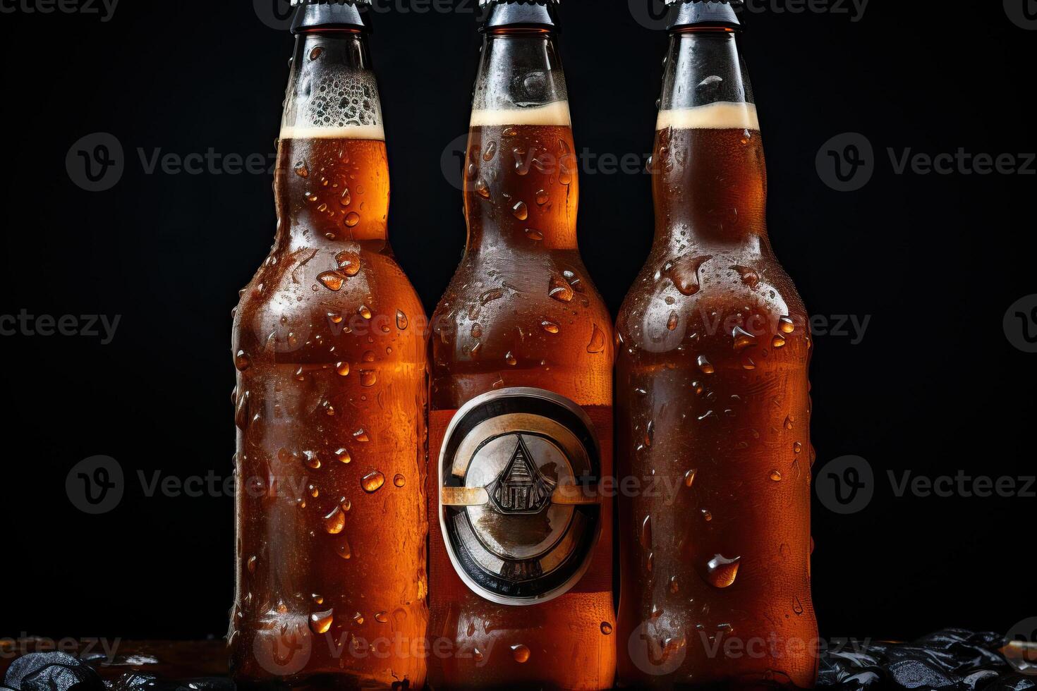 Glass brown beer bottle, beer maker mockup. photo