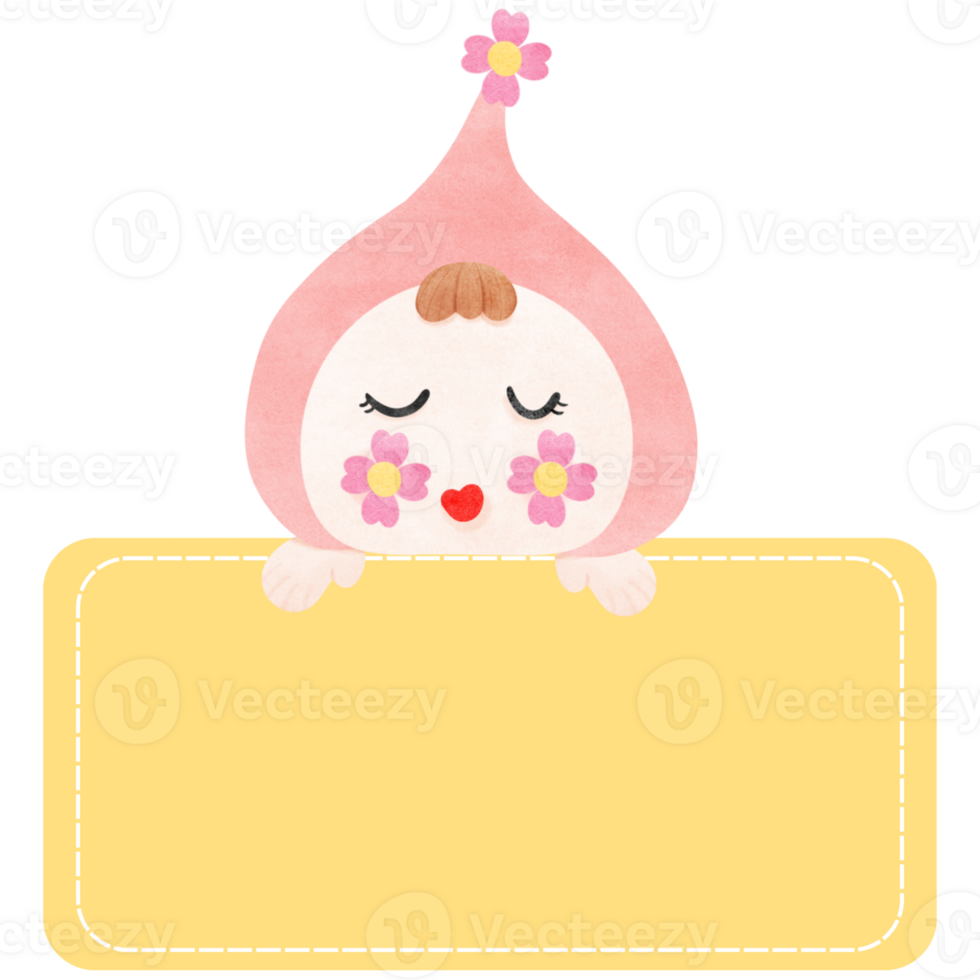 A baby in a pink hat is peeking on the message box. png
