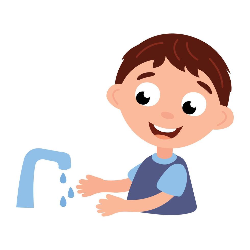 Daily routine. The child washes his hands vector