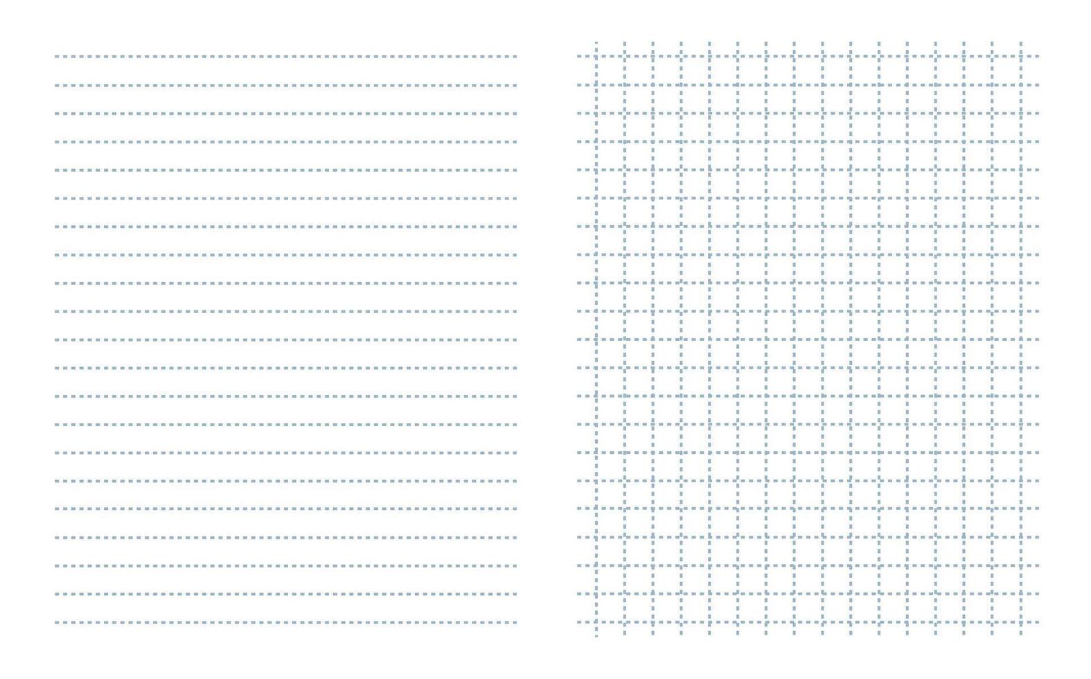 Set square grid notebook sheet paper art blue color in dotted line and horizontal lines template sheet paper. Blanks. Notebook paper copy space backgrounds, personal blank drafts, write ideas, manag vector