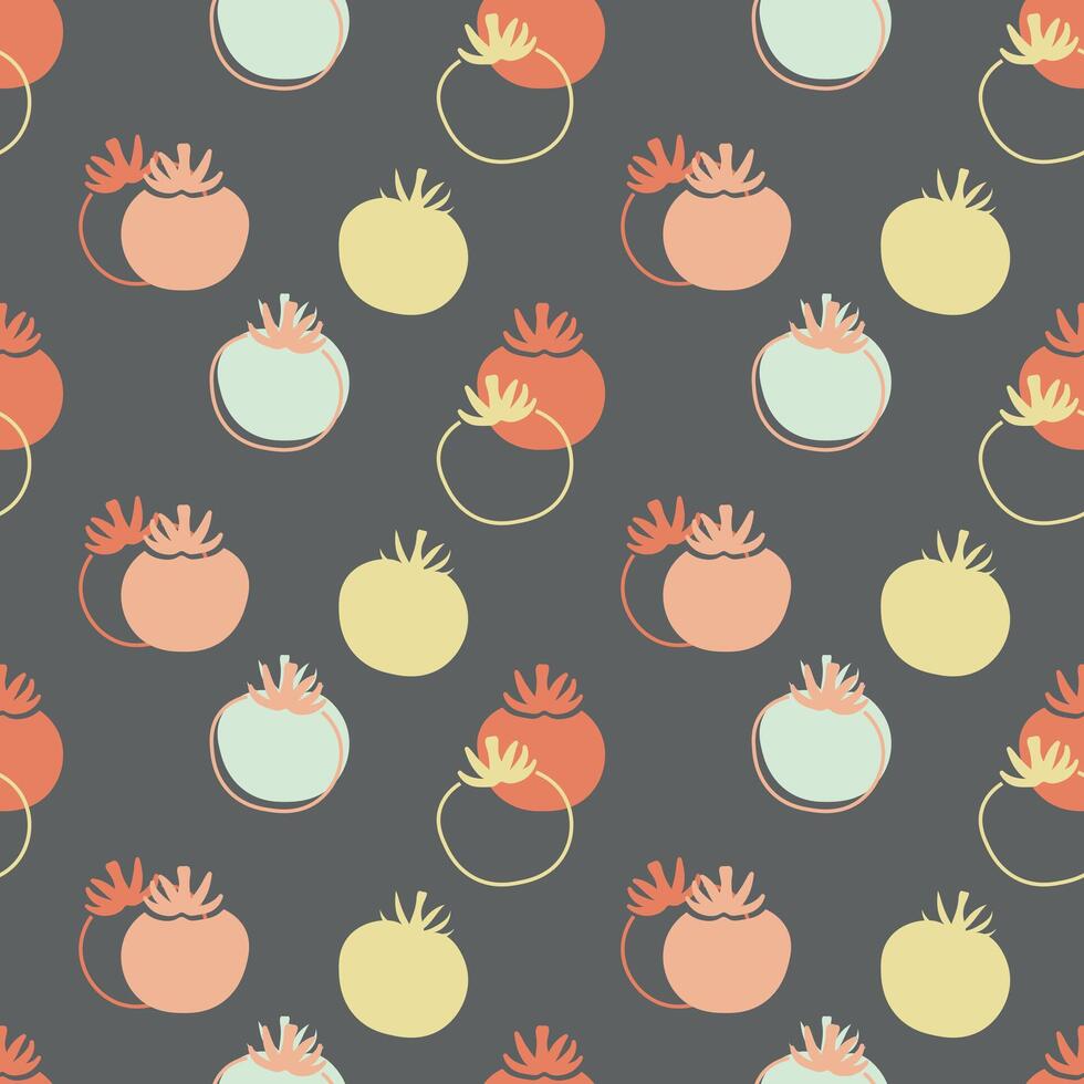 Seamless pattern with tomatoes on a dark gray background. illustration vector