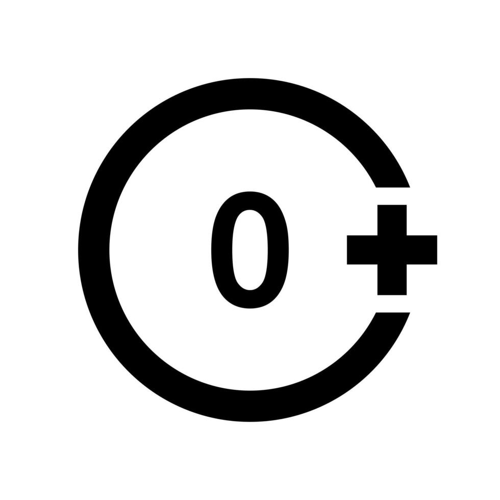 Zero plus icon. Number 0 in circle isolated on white background. Newborn suitable symbol. Baby medicine, toy or cartoon allowed label. vector