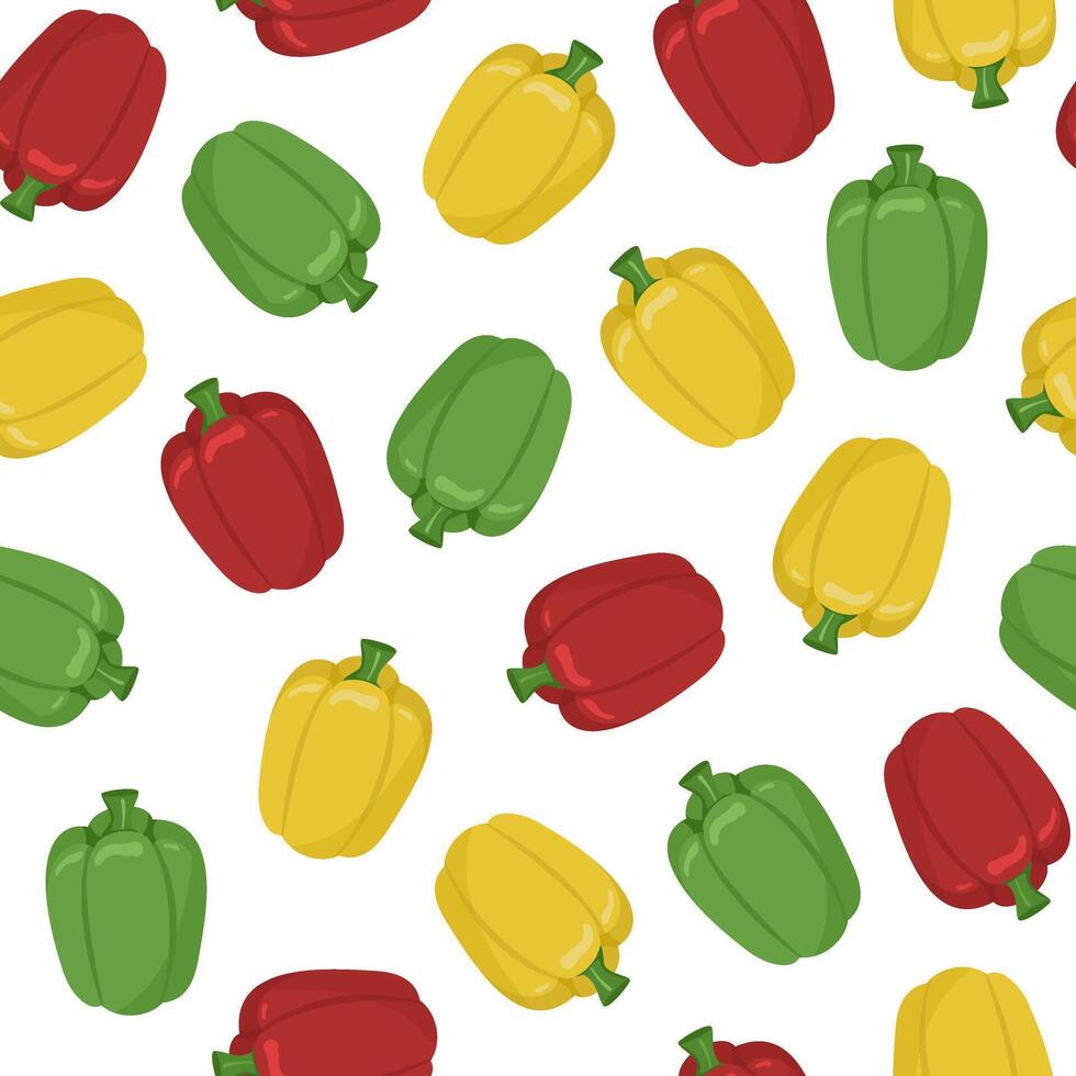 seamless pattern with bell pepper. Image of multi-colored peppers isolated on a white background. Color print for packaging, boxes and wallpaper. vector