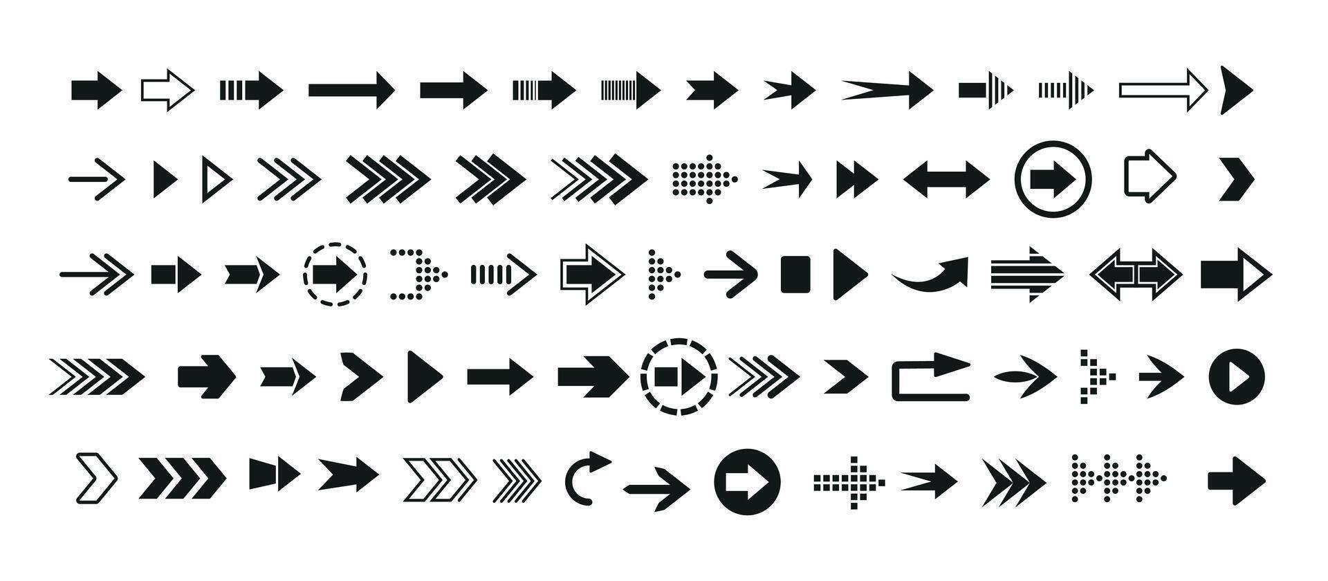 Arrow icon set. Cursor. Simple arrow icons in black. Different cursor arrow direction symbols in flat style. vector
