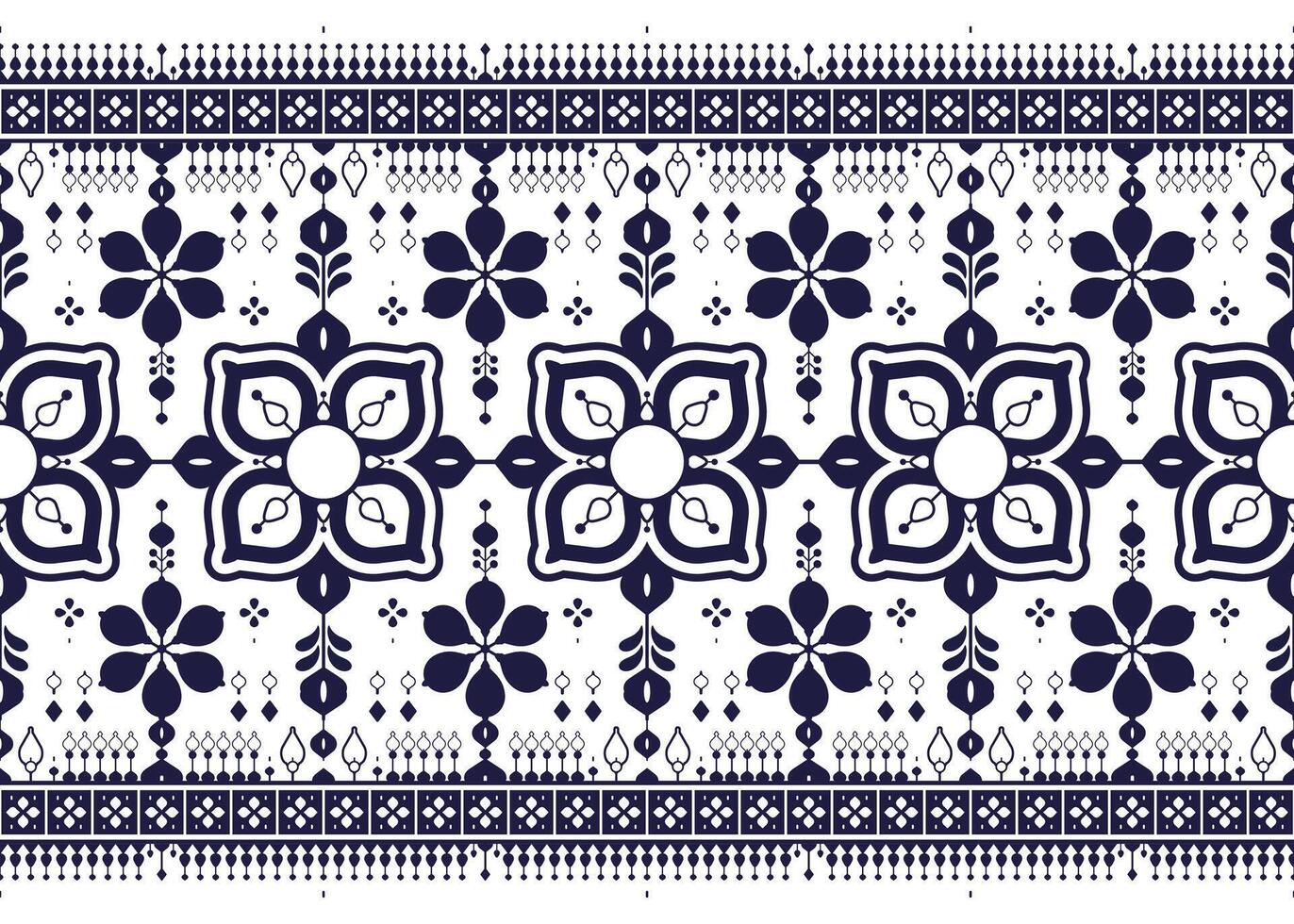 geometric and floral ethnic fabric seamless pattern on white background, design for cloth, carpet, batik, wallpaper, wrapping etc. vector