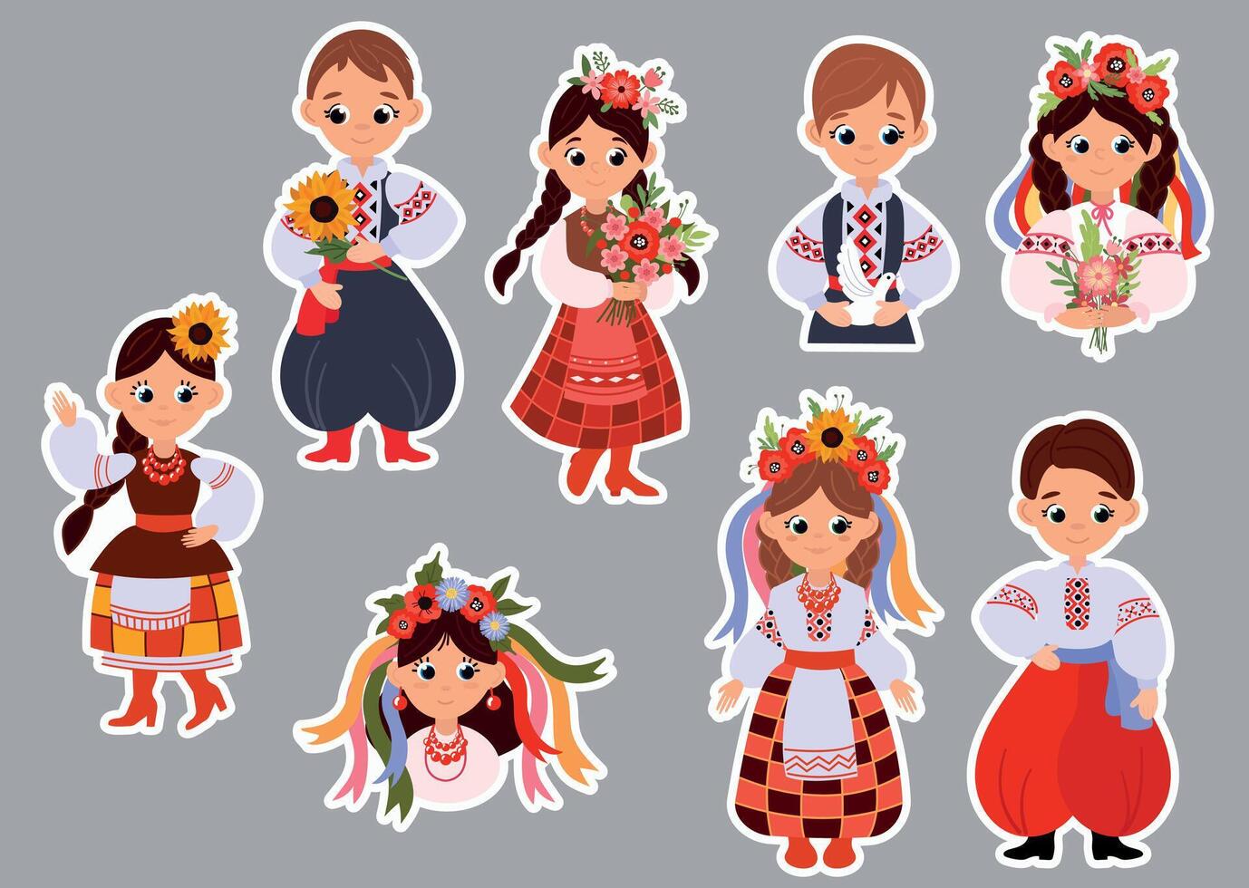 Set of stickers of Ukrainians in national costumes vector