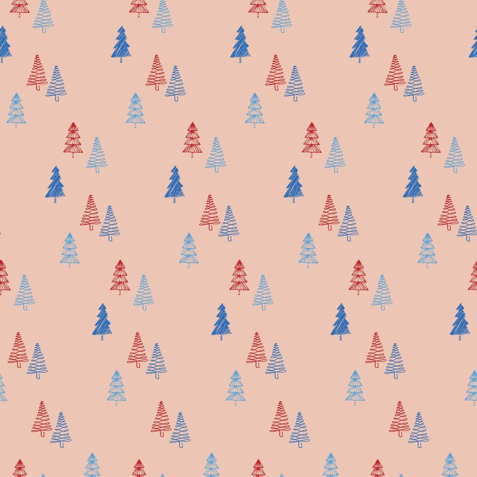 Seamless pattern with hand drawn Christmas trees. Christmas trees in doodle style. illustration. It can be used for textiles, wrapping paper vector