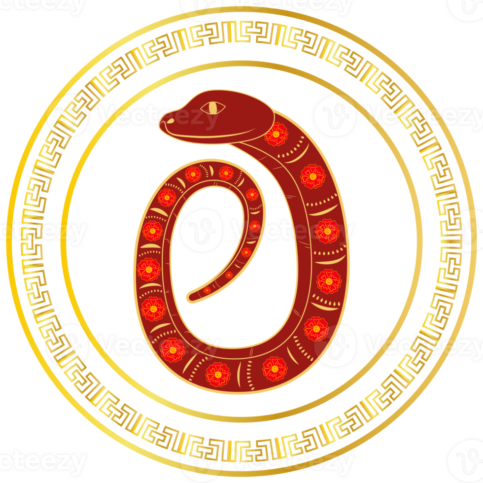 Chinese 2025 Red New Year Zodiac Asia Snake with Gradient Circle Gold Ornament png