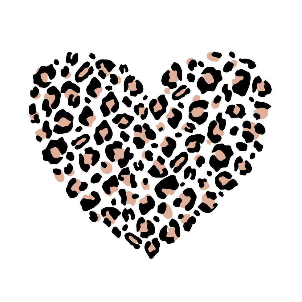 Abstract romantic heart silhouette filled with leopard print. Coloring of wild cats. vector