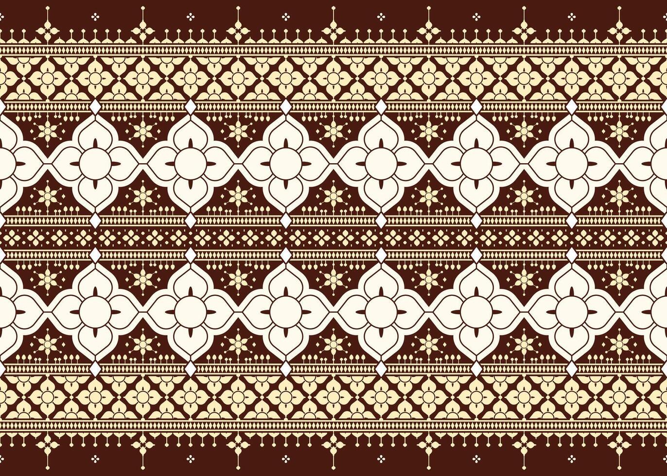 geometric and floral ethnic fabric seamless pattern on dark background, design for cloth, carpet, batik, wallpaper, wrapping etc. vector