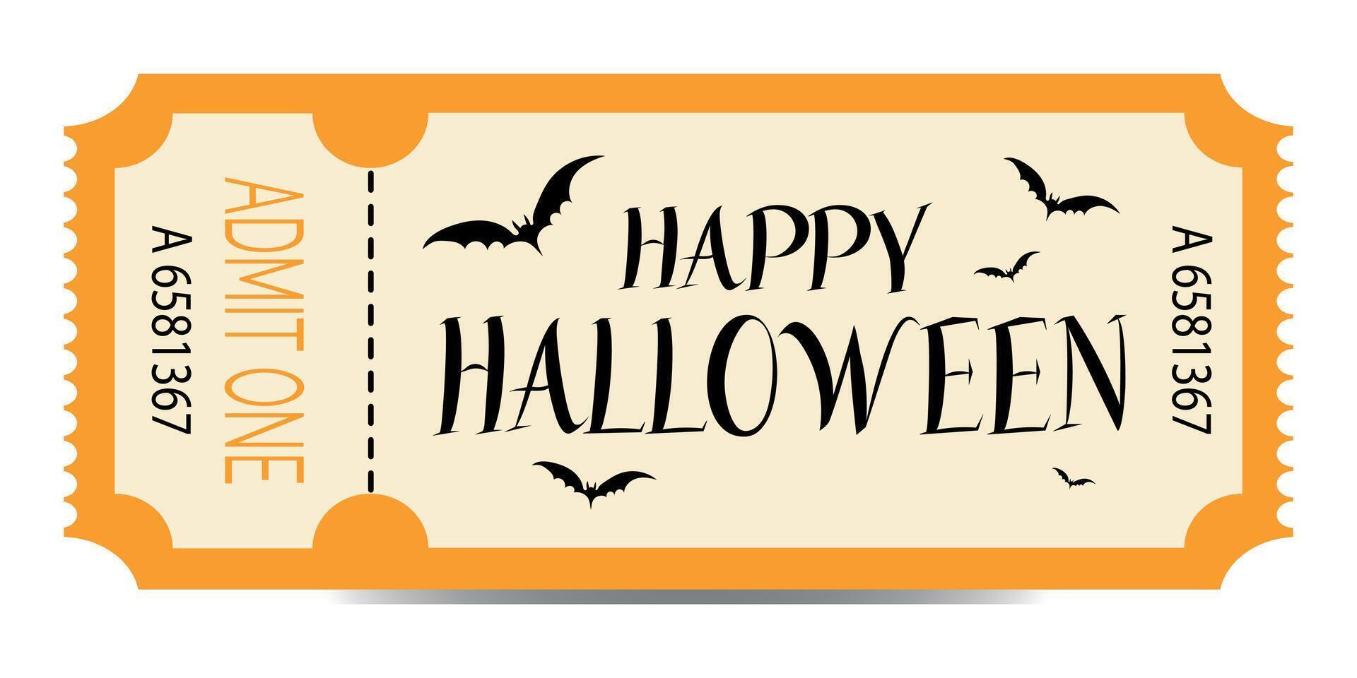 Ticket to Halloween. Festive and spooky ticket for the Halloween celebration with with bats. Retro holiday ticket design. vector