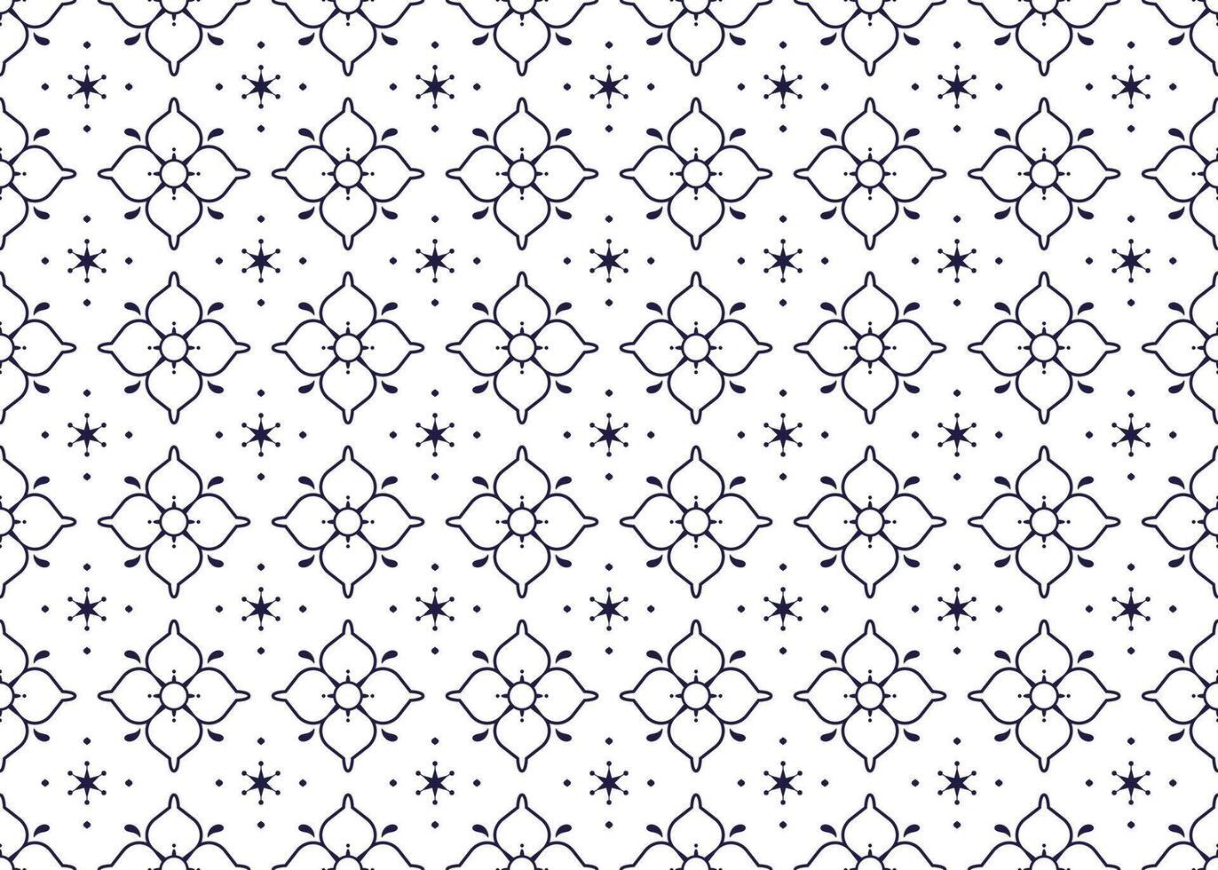 dark blue symbol floral on White background, ethnic fabric seamless pattern design for cloth, carpet, batik, wallpaper, wrapping etc. vector