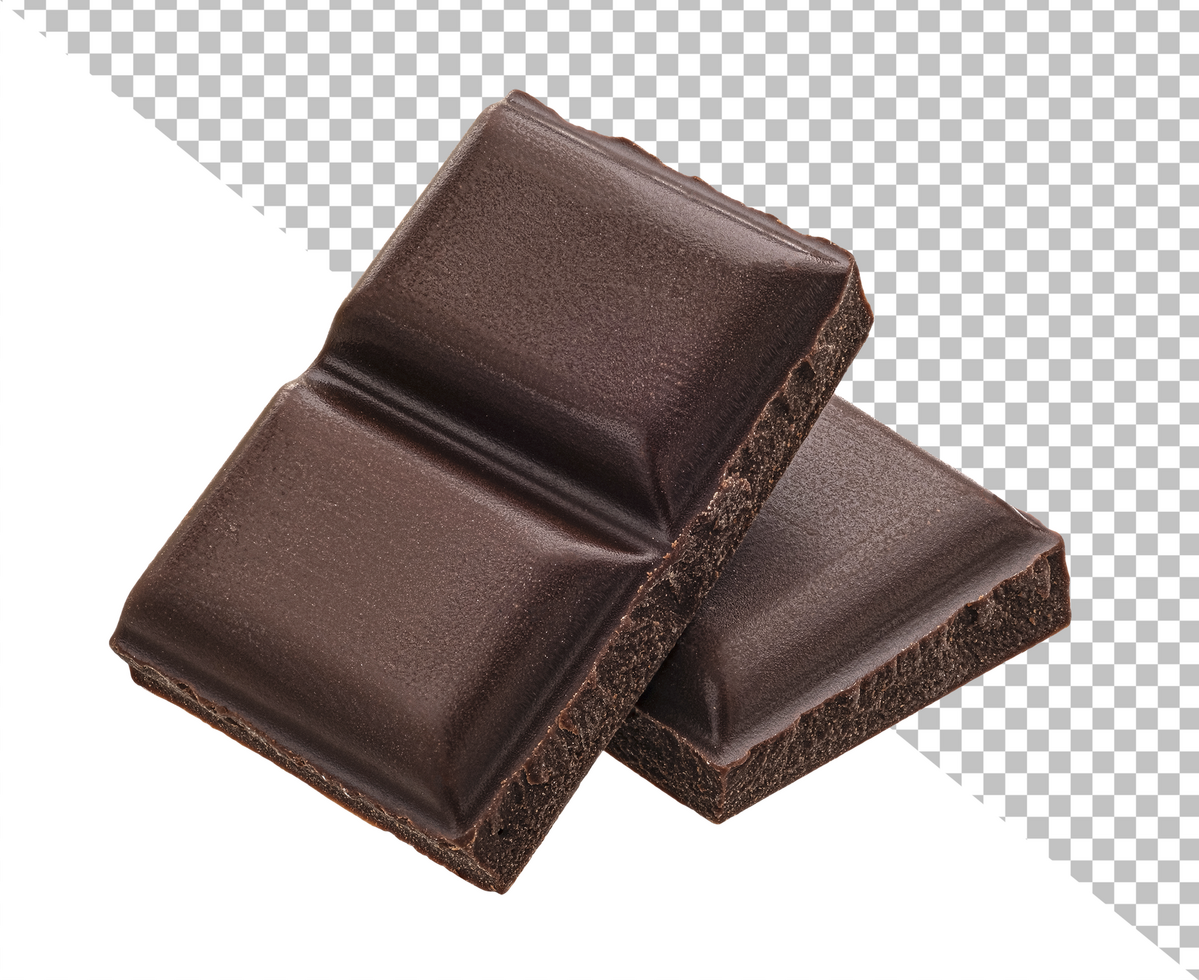 Stack of chocolate pieces isolated on white background psd