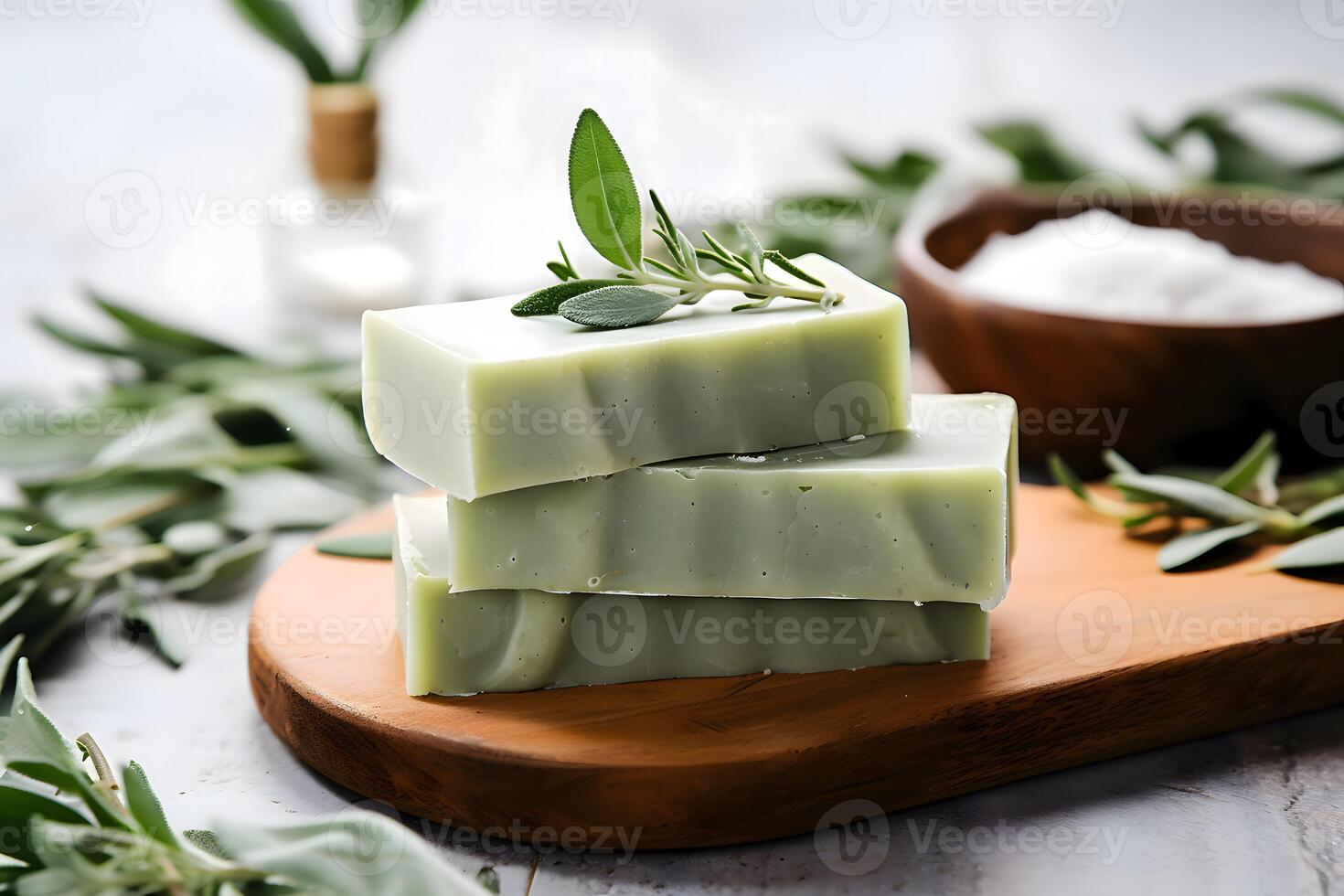 Natural handmade soap. Pieces of eucalyptus soap. soap making photo