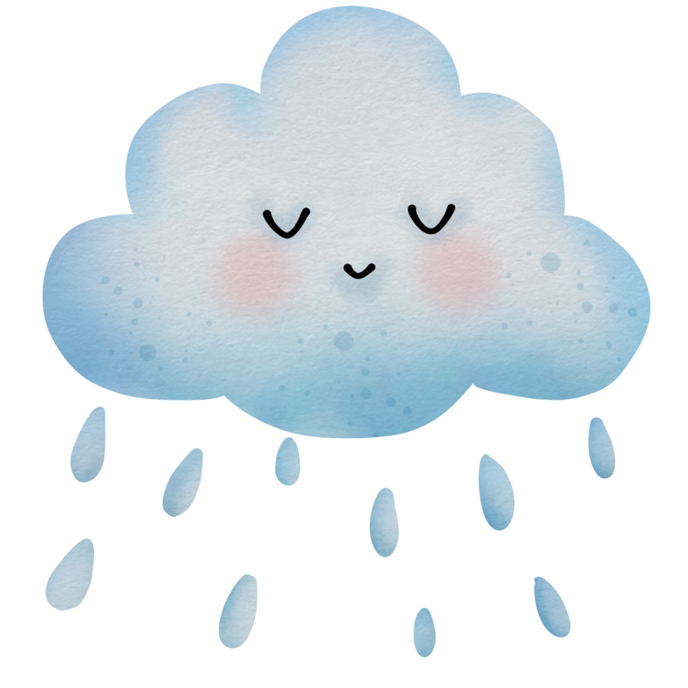 watercolor cartoon rain clouds it is raining in spring hand drawn png