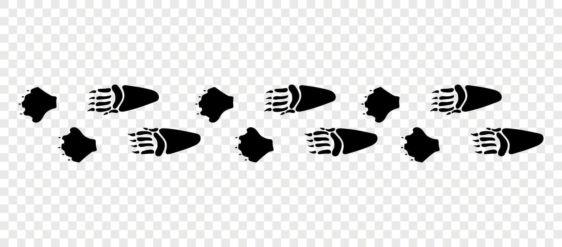 Platypus paws. Footpath trail of animals. Paw foot trail print of platypus on white background. Animal steps in black color. vector