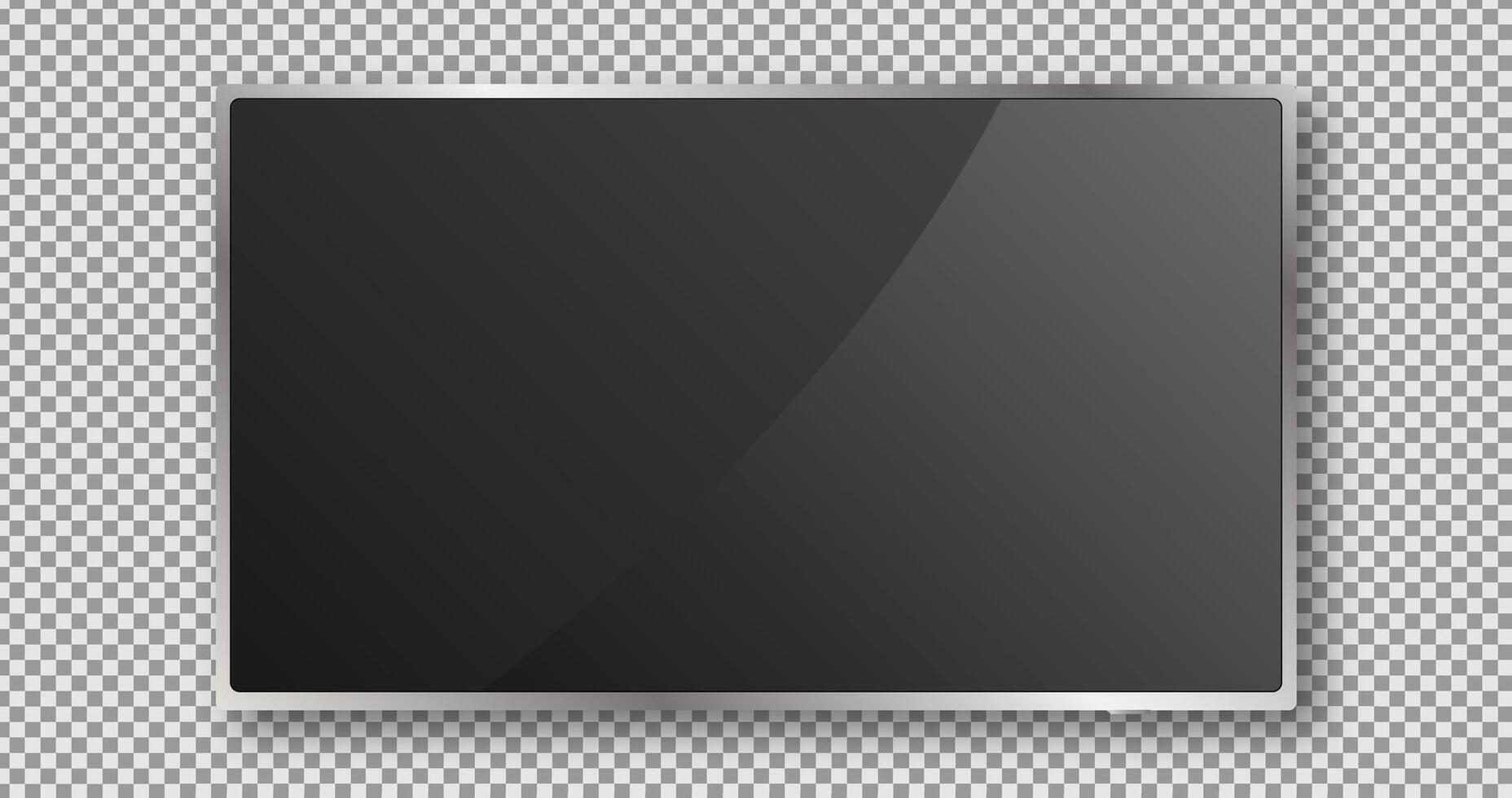 Tv Screen Display. Black Monitor Design. Digital Lcd Panel. Wall Led Equipment. Modern Plasma Mockup. Flat Technology High Definition Device. Elegance Shape Object. vector