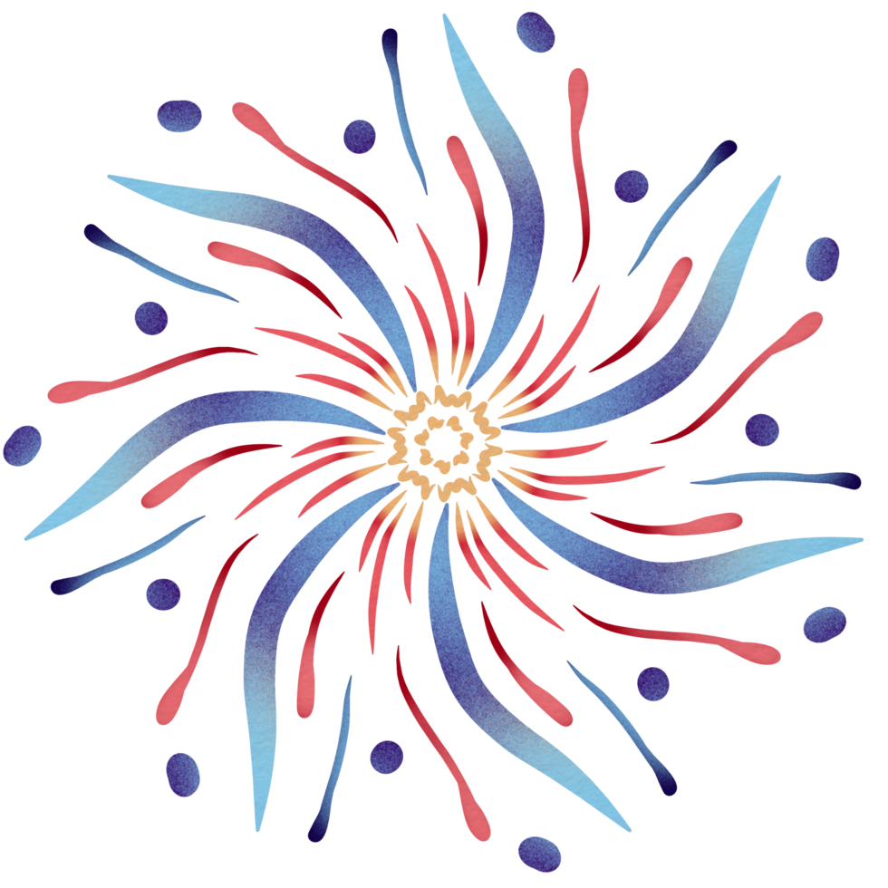 Watercolor fireworks with American pattern, for decoration on American Independence Day, celebrating America's freedom. png