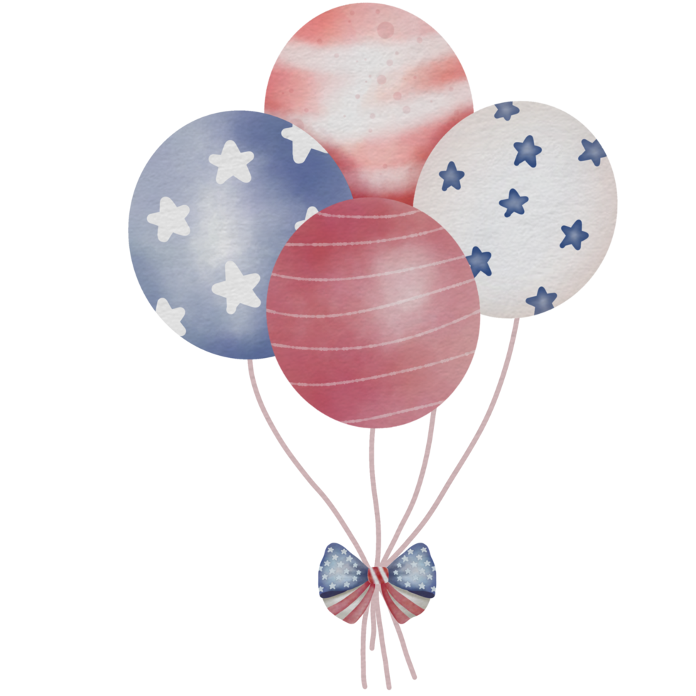 White, blue and red balloons, symbol of American Independence Day, 4th July, png