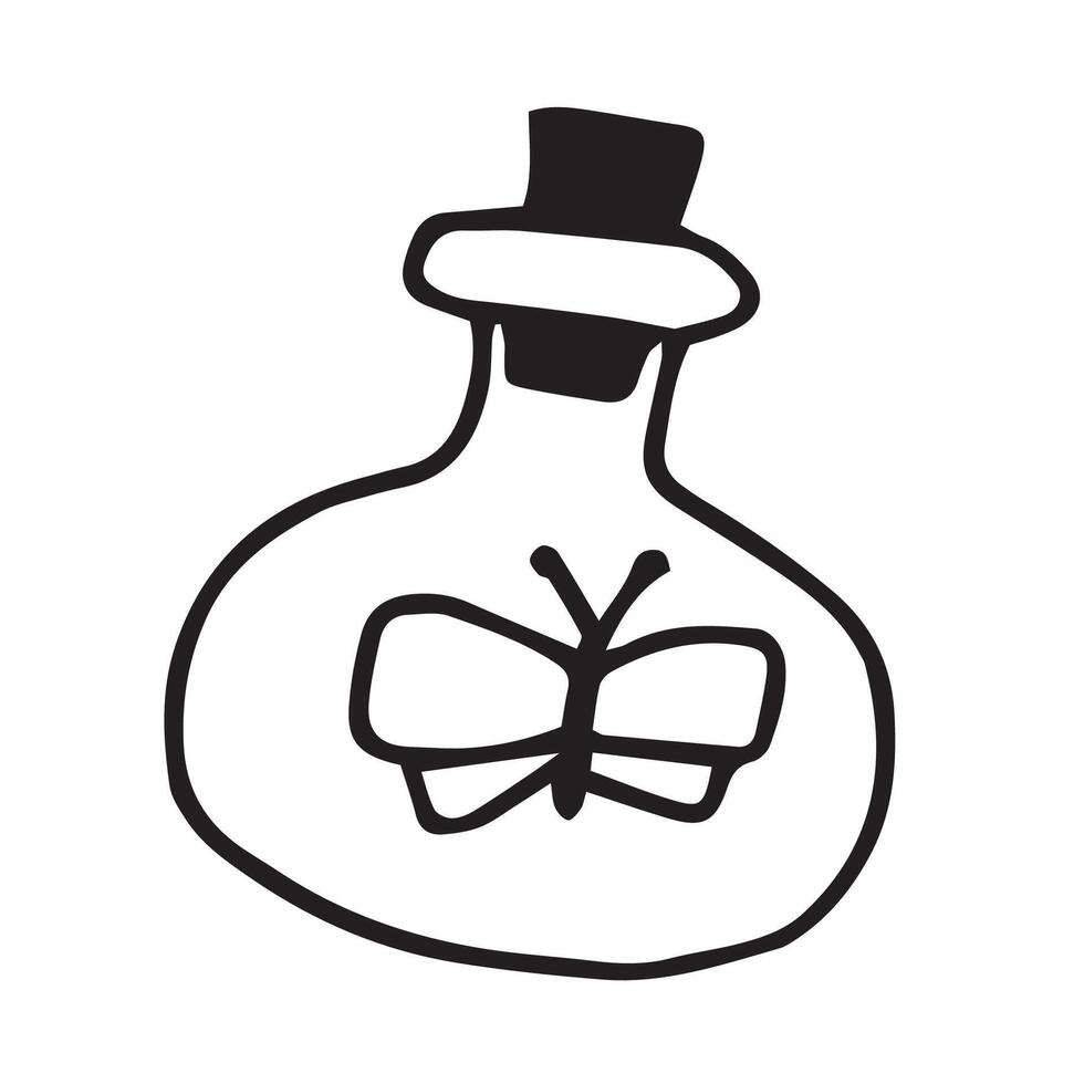 glass bottles with potions. drawing in vintage style black and white graphics. vessels isolated on white background. symbol of magic, witchcraft, alternative medicine, esotericism vector
