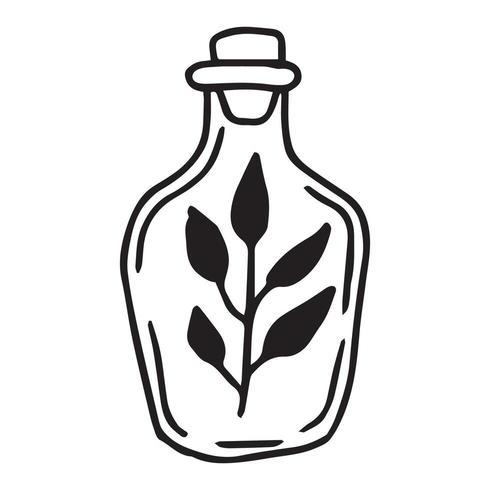 glass bottles with potions. drawing in vintage style black and white graphics. vessels isolated on white background. symbol of magic, witchcraft, alternative medicine, esotericism vector