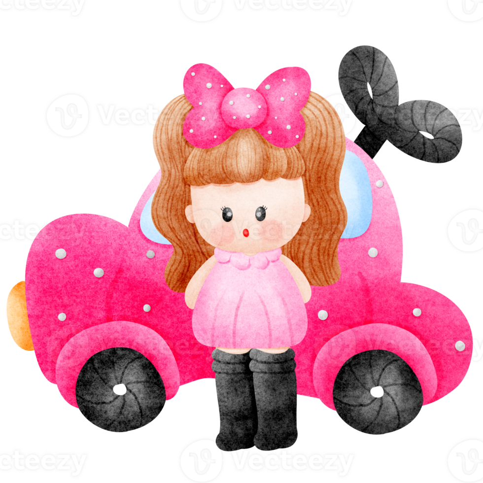 Pink car with female cartoon characters png
